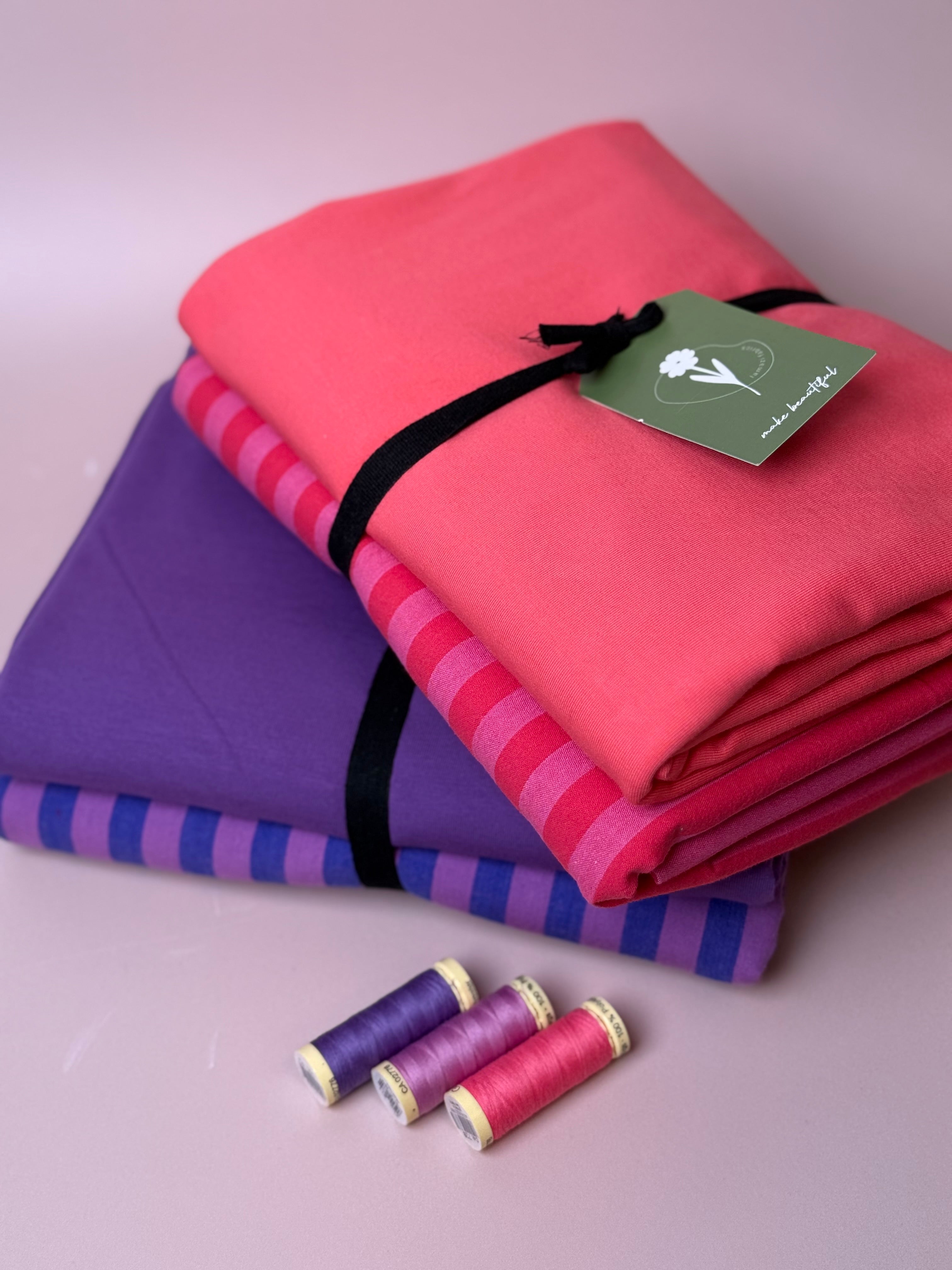 Limited Edition - Luxury Pyjama Kit with Purple Stripe Washed Cotton and Jersey