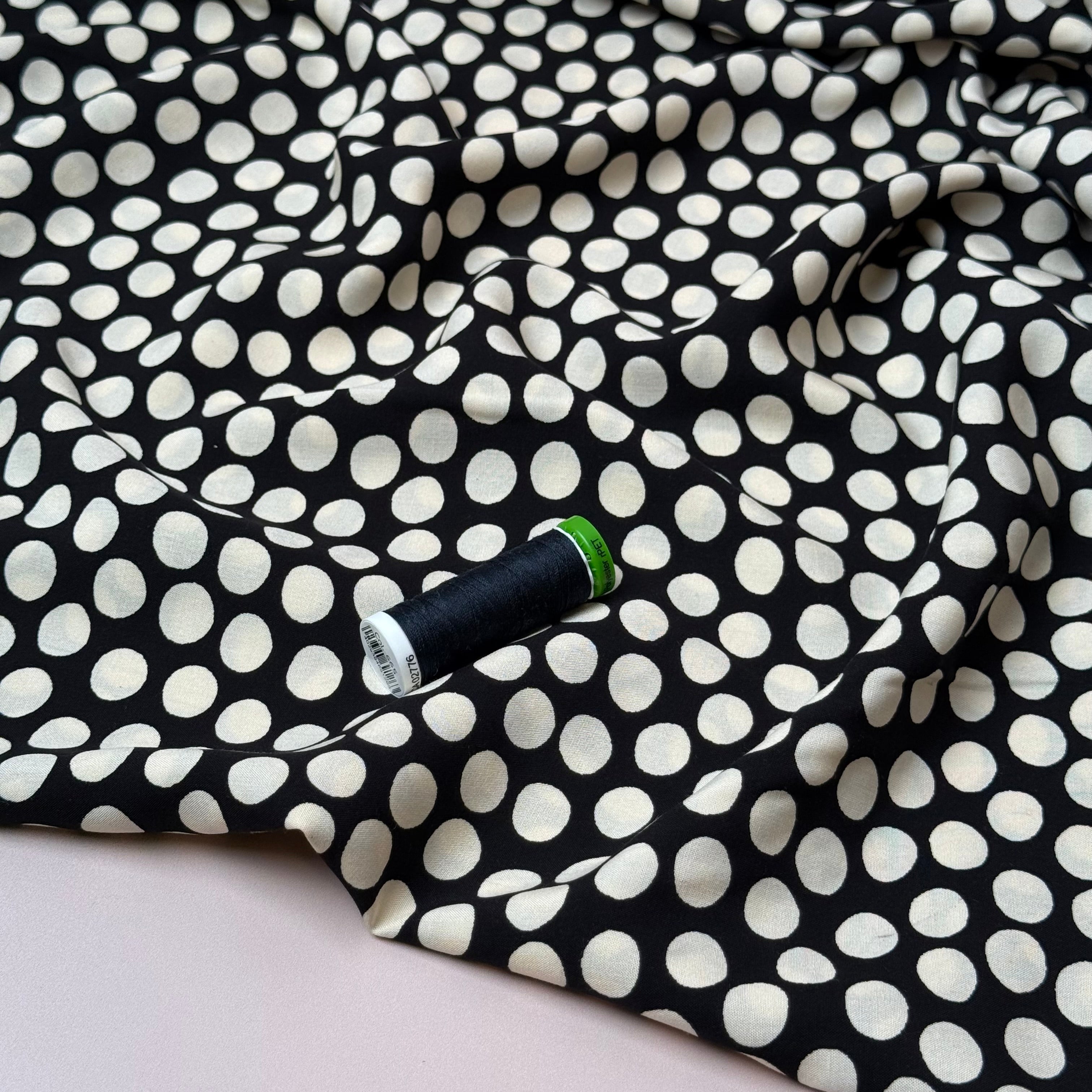 Snow Dots Black & Neutral Viscose Poplin Fabric