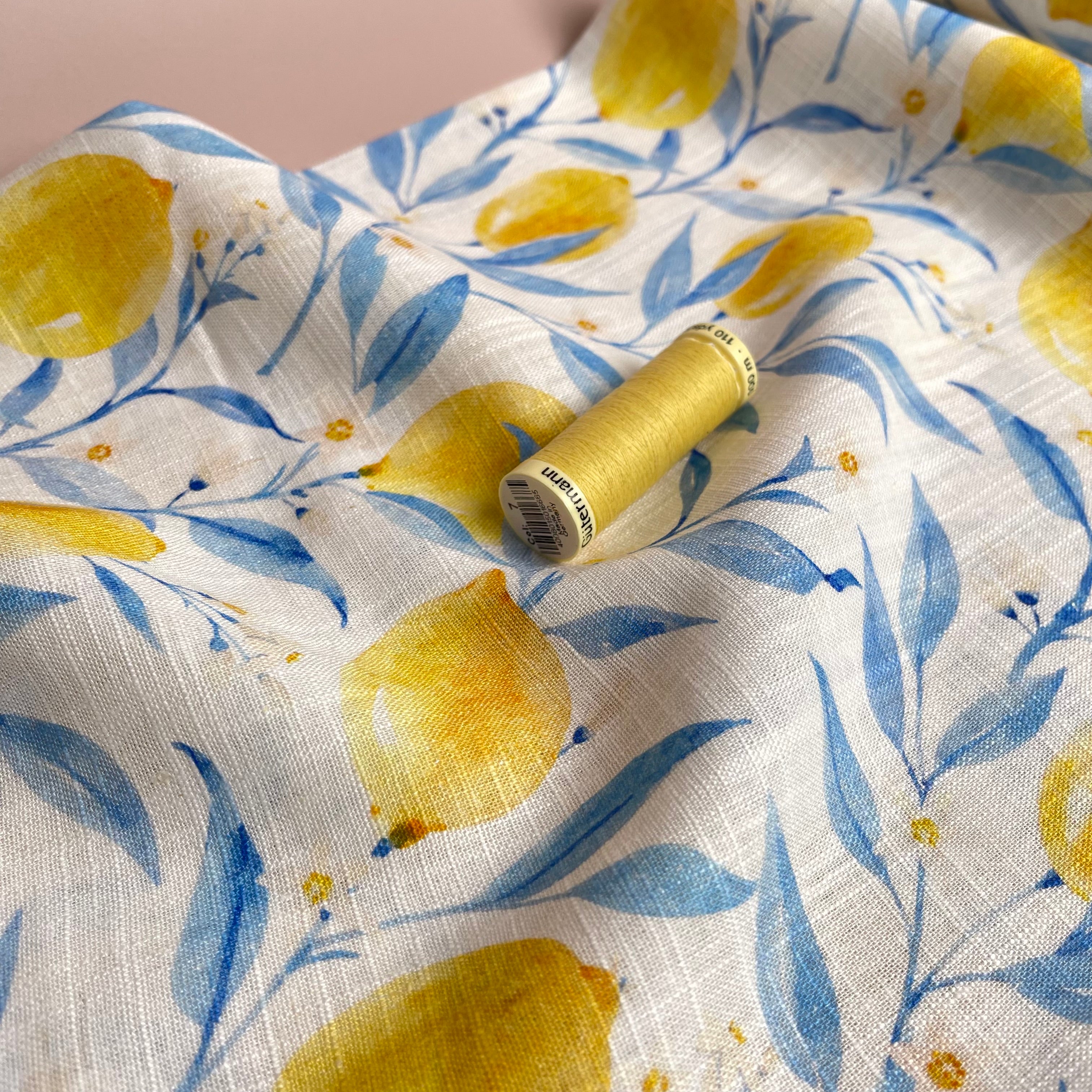 Mediterranean Lemons Linen Viscose Blend Fabric