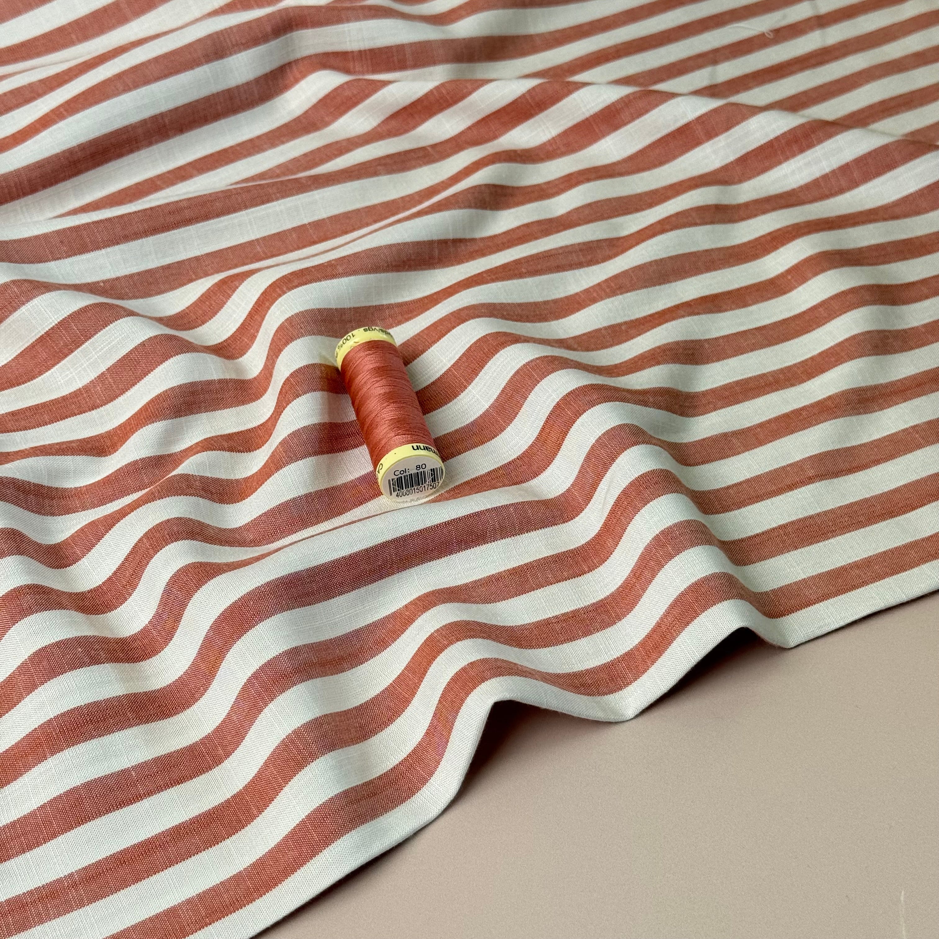 Yarn Dyed Stripe Viscose Fabric in Terracotta