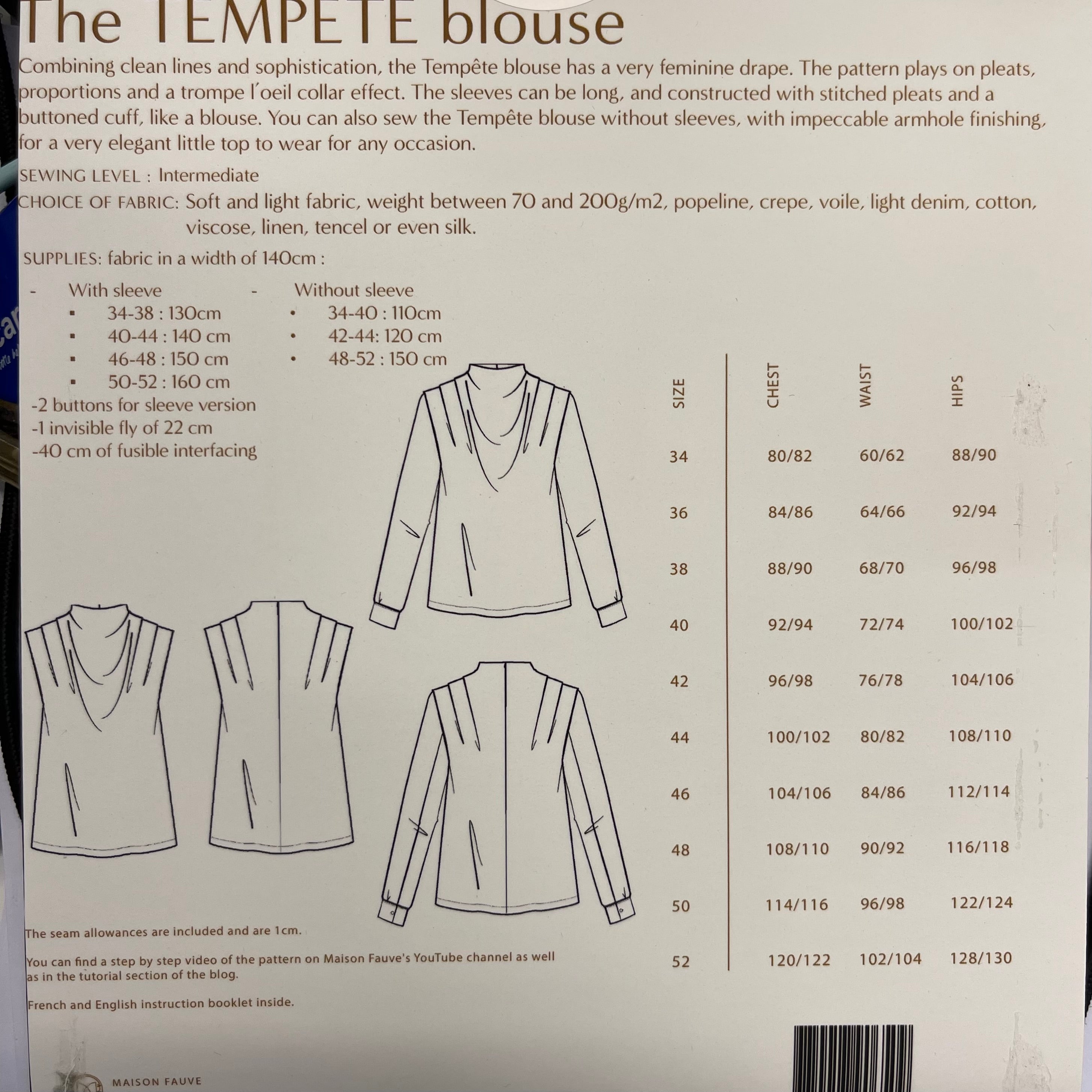 Maison Fauve - TEMPÊTE Blouse Sewing Pattern