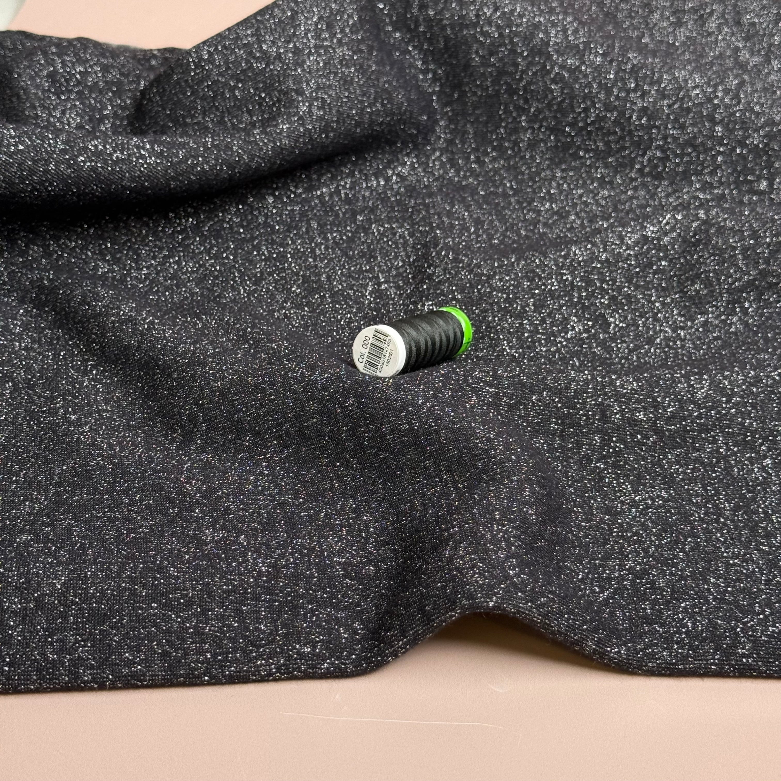 Sparkle Black & Silver Cotton Sweat-Shirting with Lurex