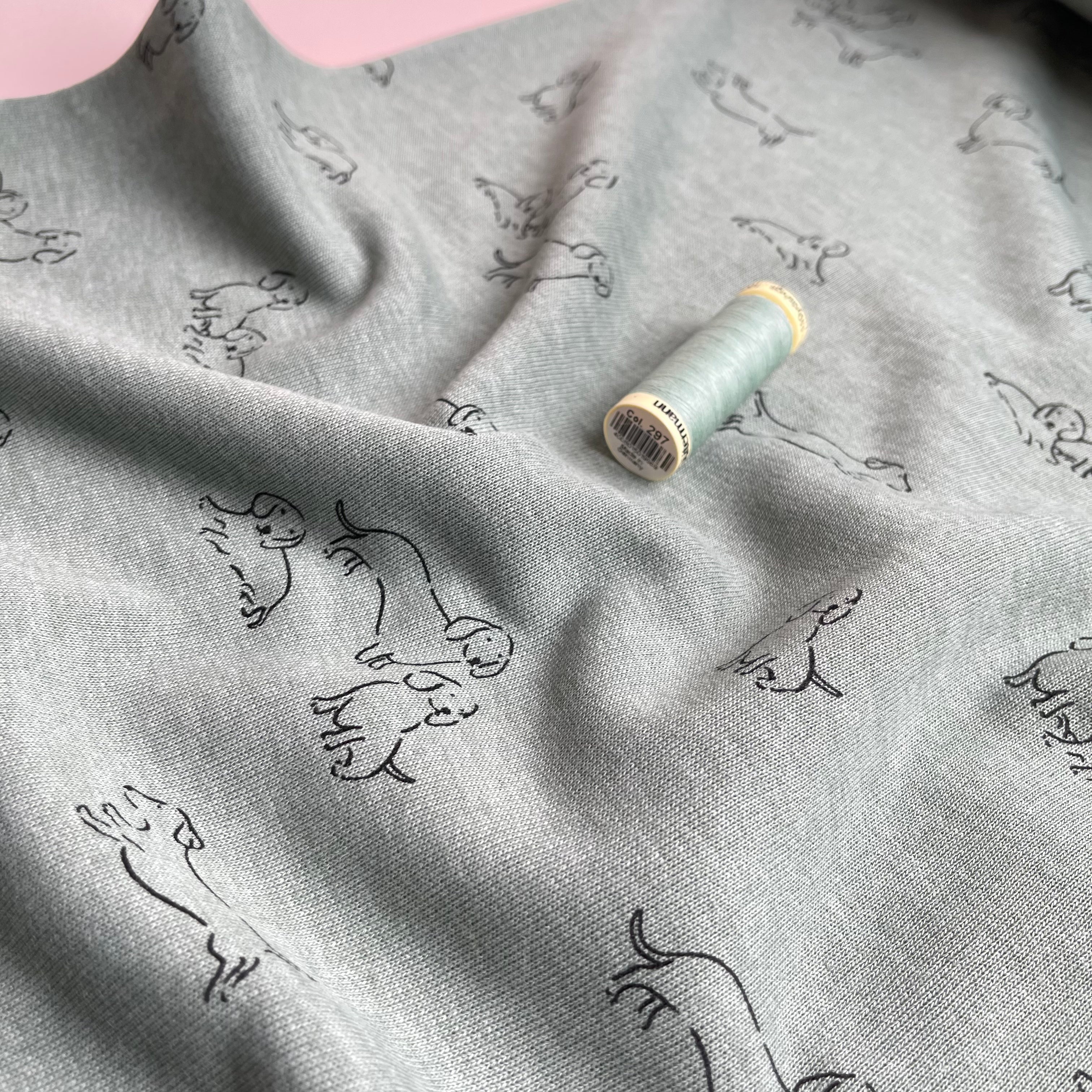 Sausage Dogs Mint Melange Fleecy Sweat-shirting Fabric