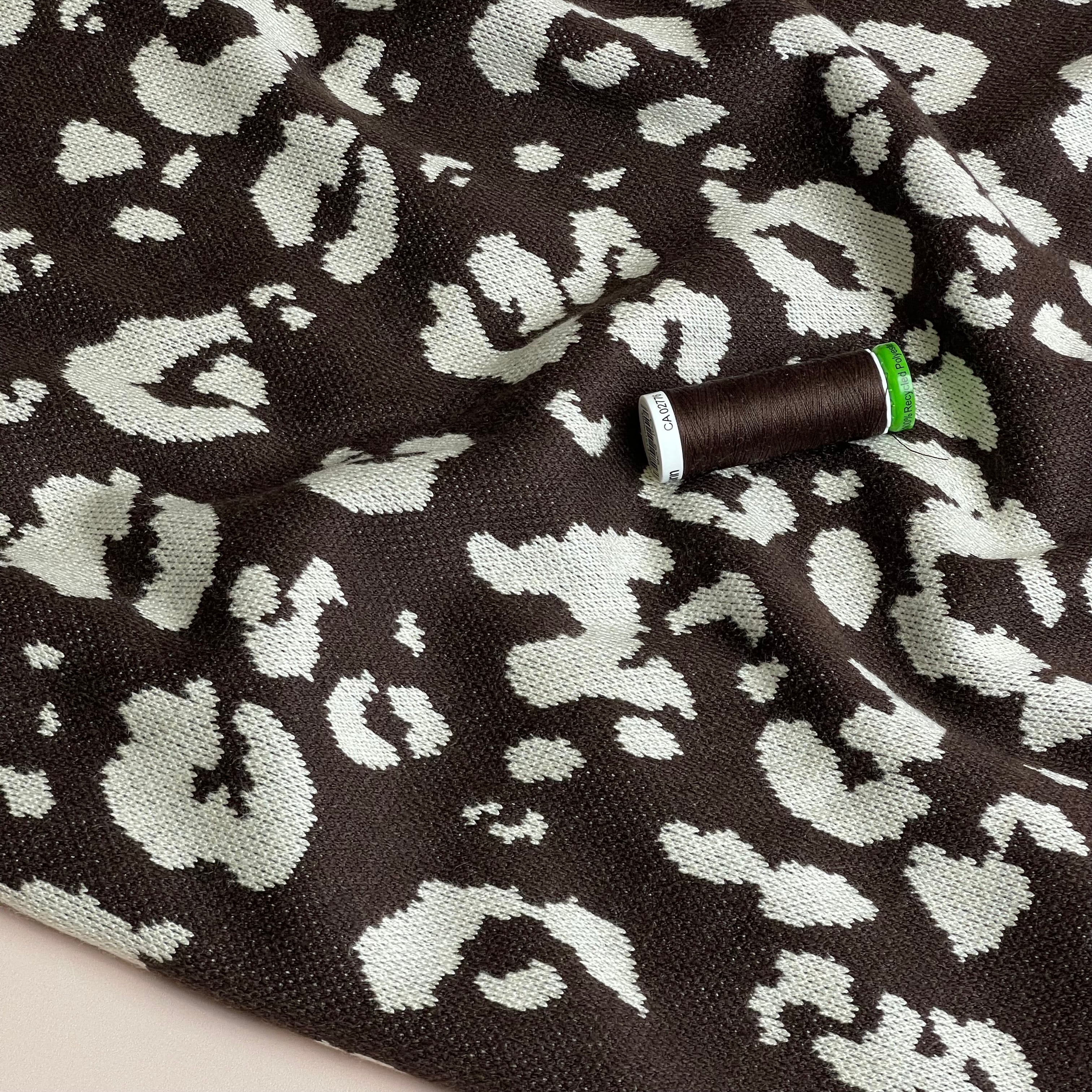Leopard Dark Brown Yarn Dyed Jacquard Knit