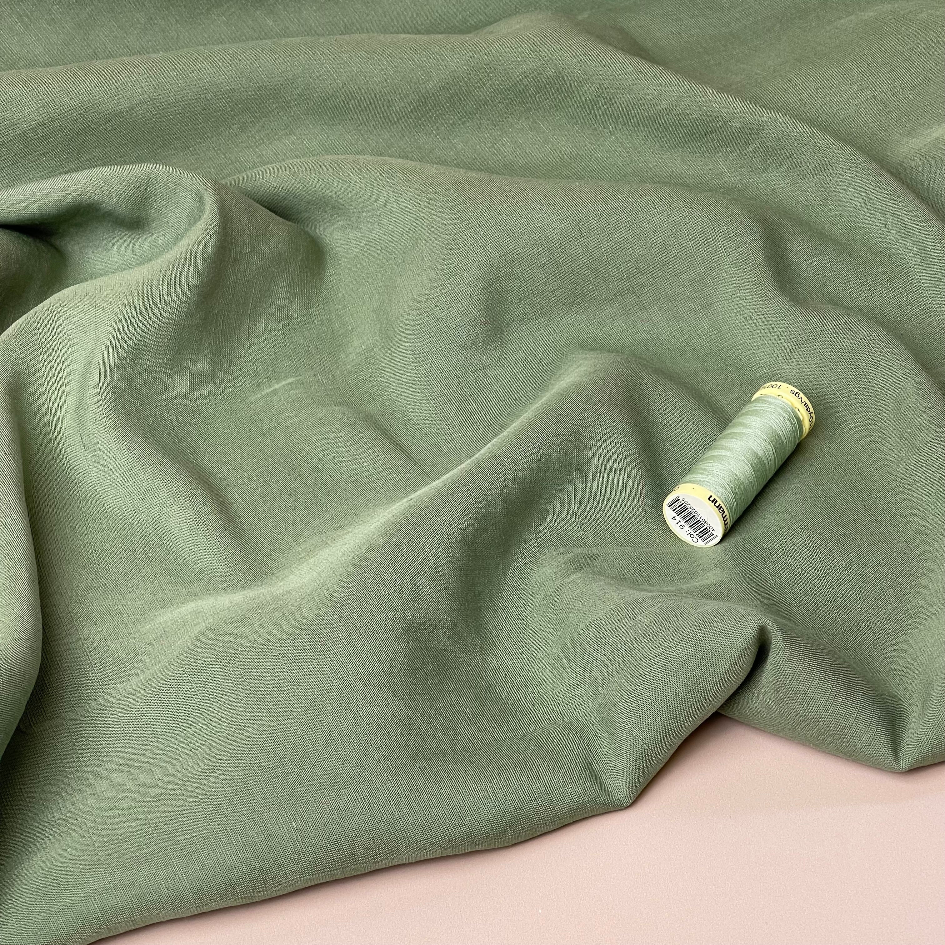 Lush Pea Green Light Viscose Linen Crepe Dress Fabric