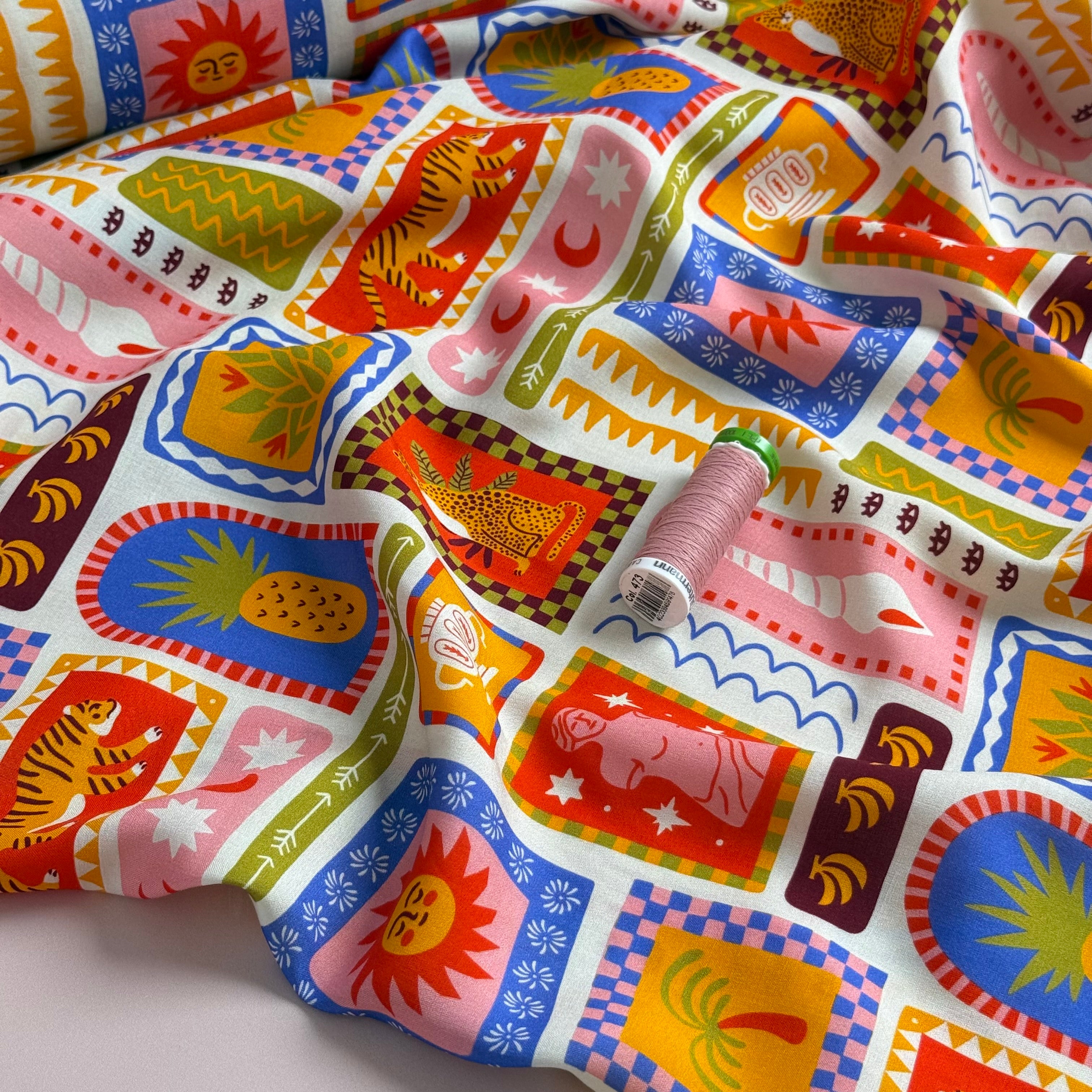 REMNANT 2.46 Metres - Summer Postcard Viscose Lawn Fabric