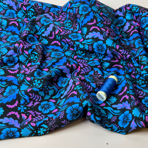 Autumn Serenity Navy Cotton Jersey Fabric