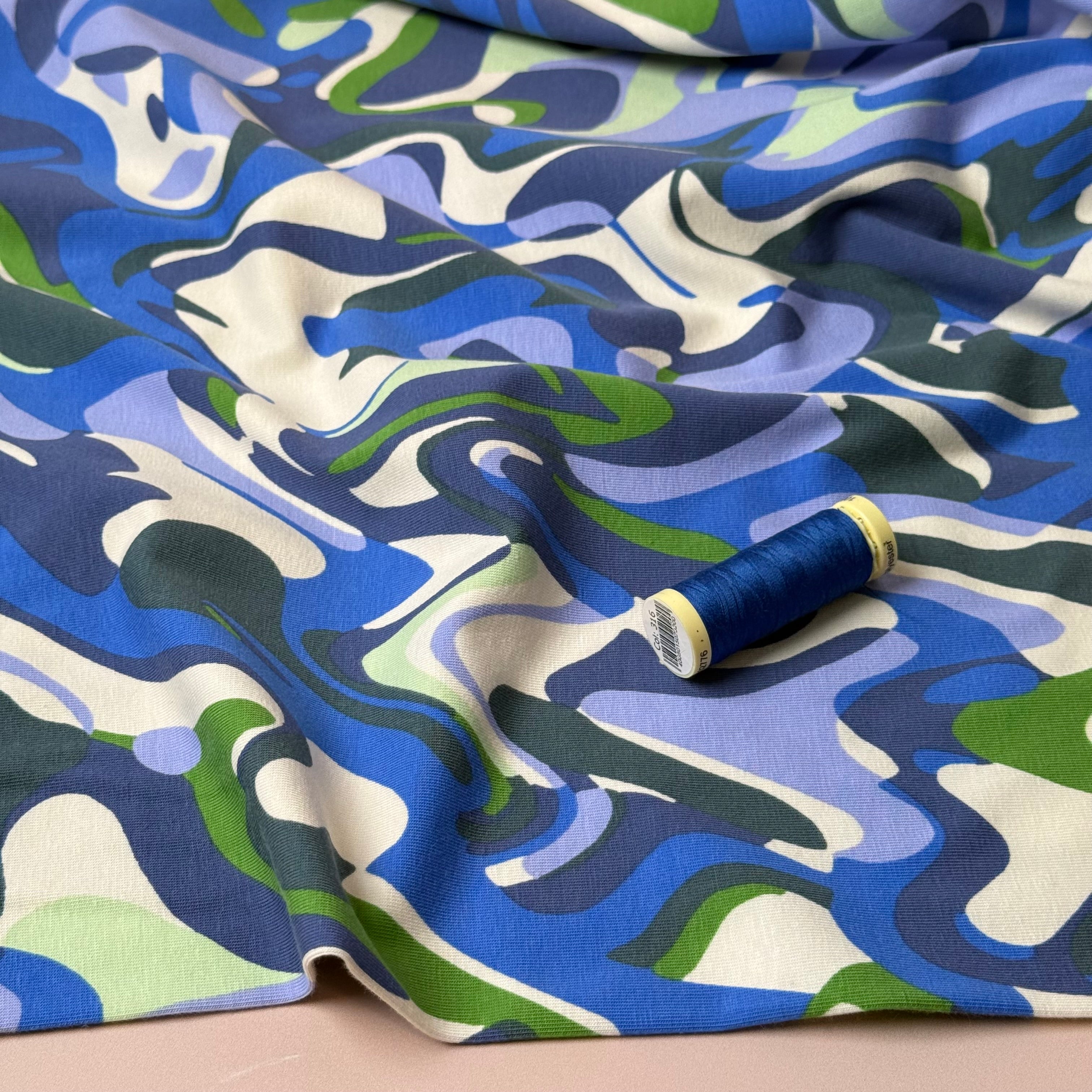 Ocean Swirls Cotton Jersey Fabric