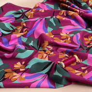 Rosella Spring Garden on Plum Stretch Viscose Twill Fabric