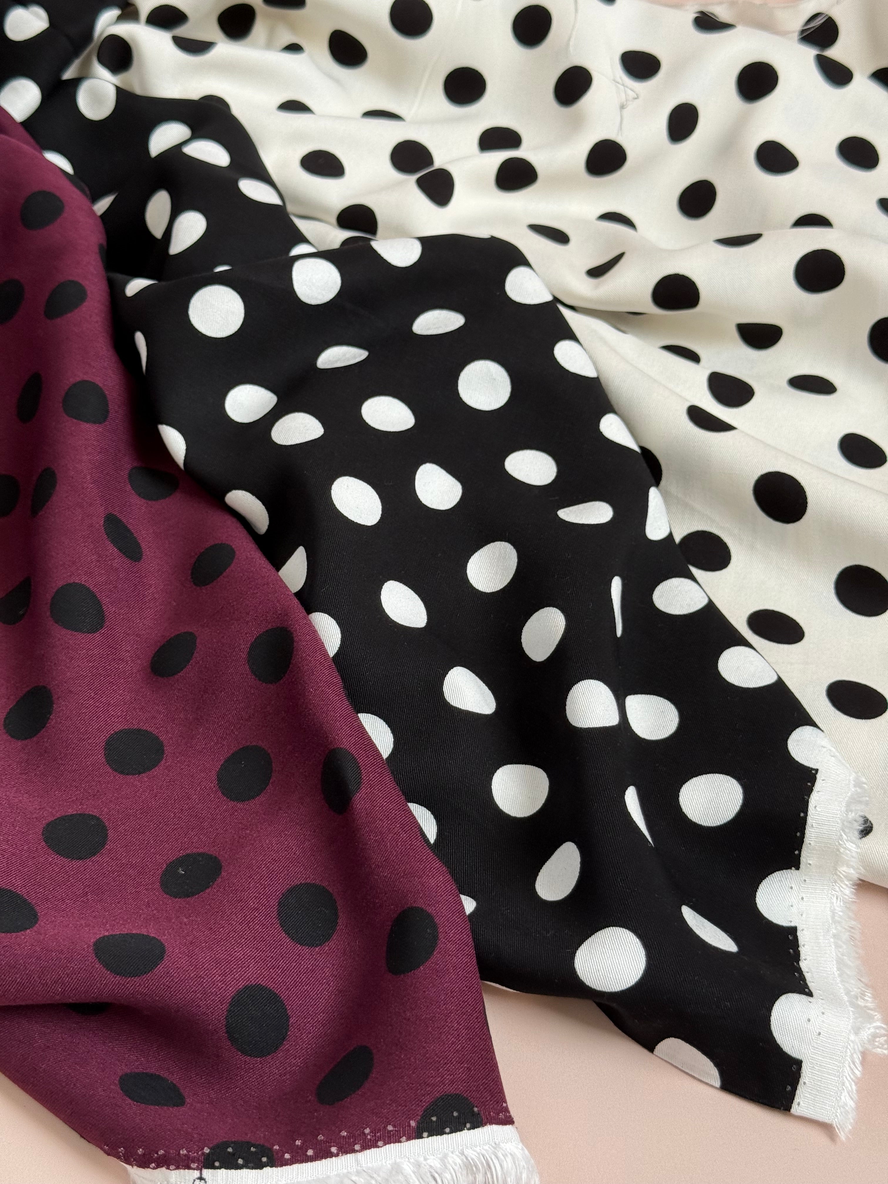 Classic Polka Wine Viscose Twill Fabric