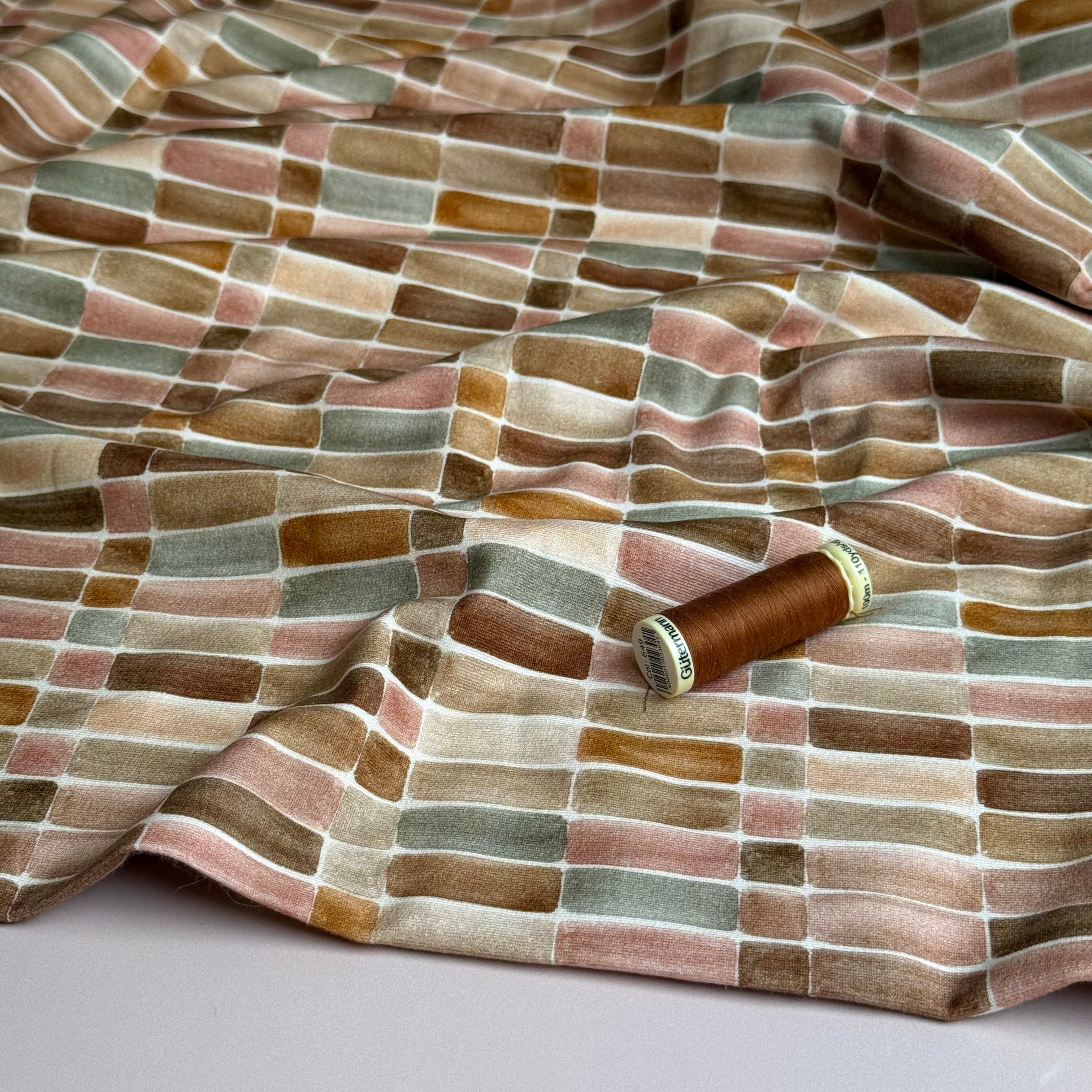 Brown Tiles Soft Cotton Sweat-shirting Fabric