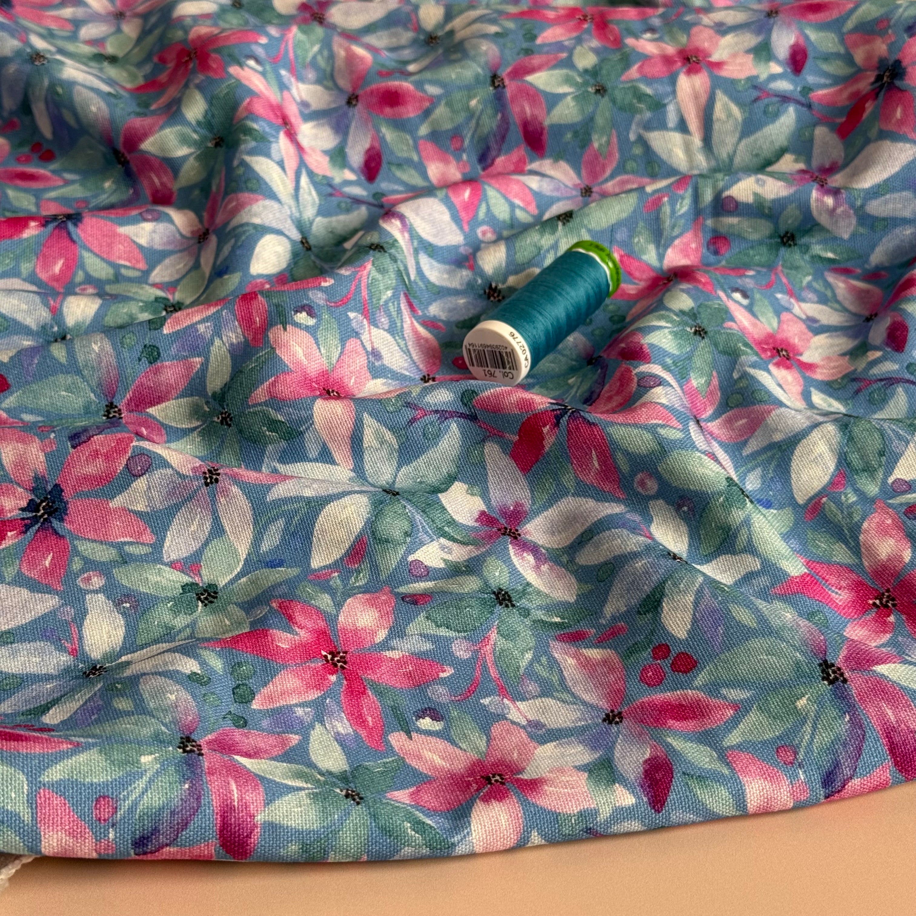Cosmos Flowers Viscose Linen Fabric