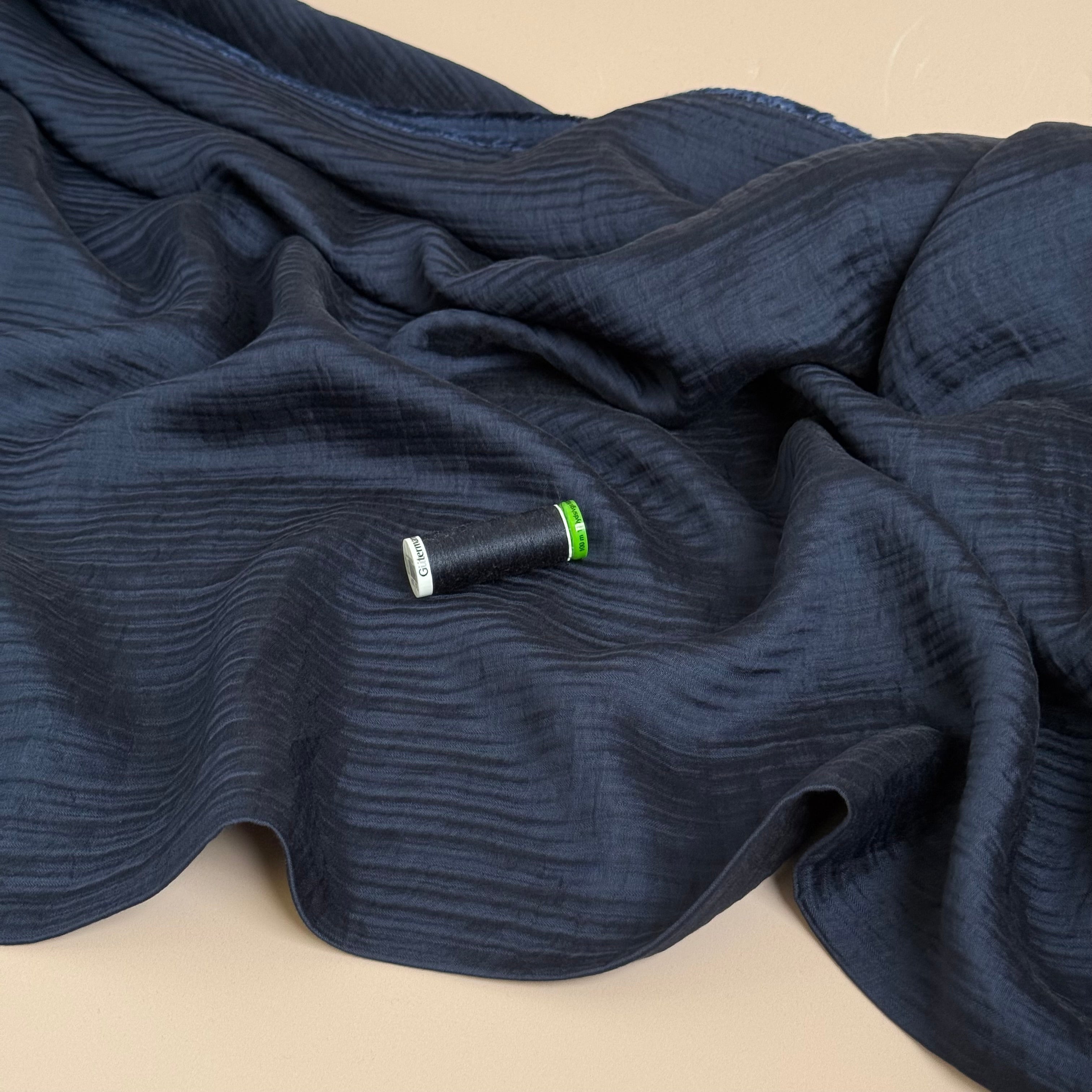 Navy Textured Double Layer Rayon with TENCEL™ Lyocell Fibres