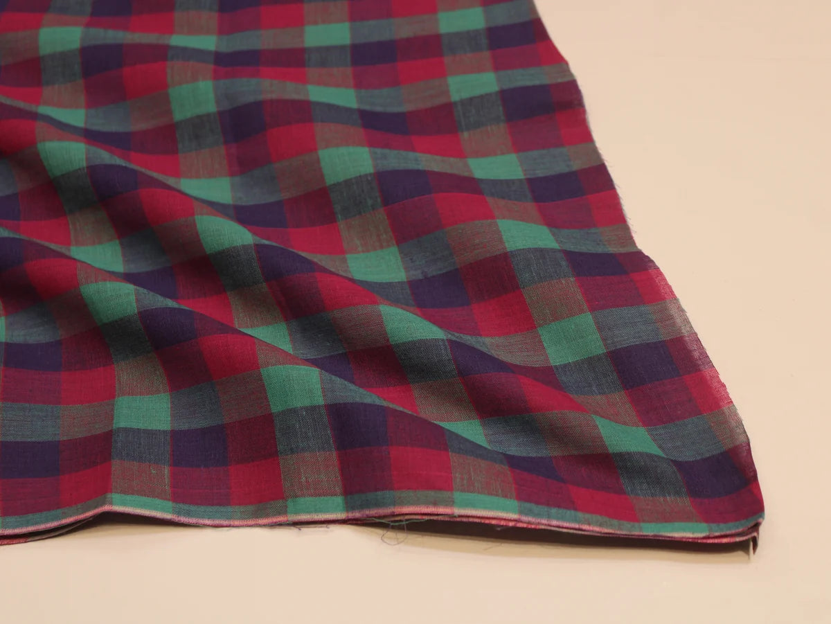 Jewel Plaid with Navy Pure Cotton Handloom Madras Small Check