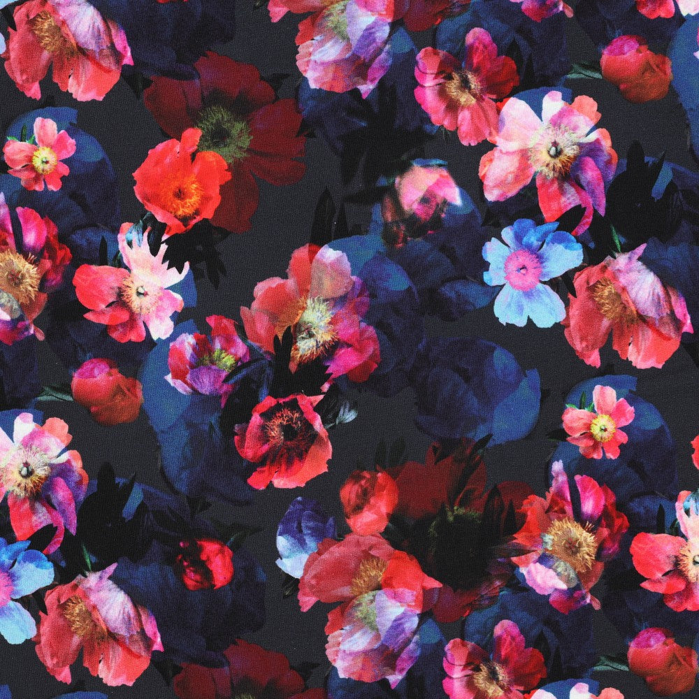 Winter Flowers Dark Navy Cotton Sweat-shirting Fabric