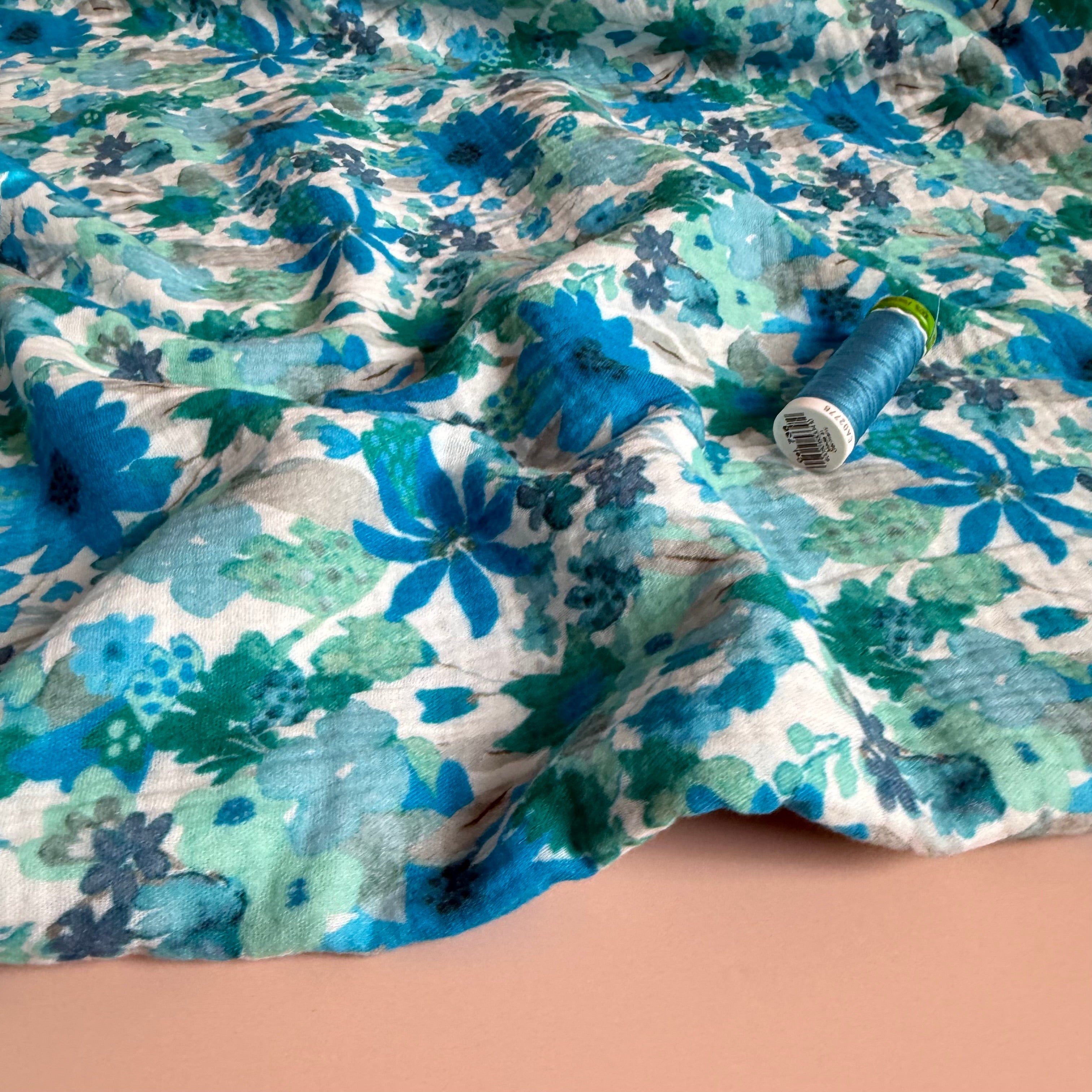 Turquoise Flowers Cotton Double Gauze