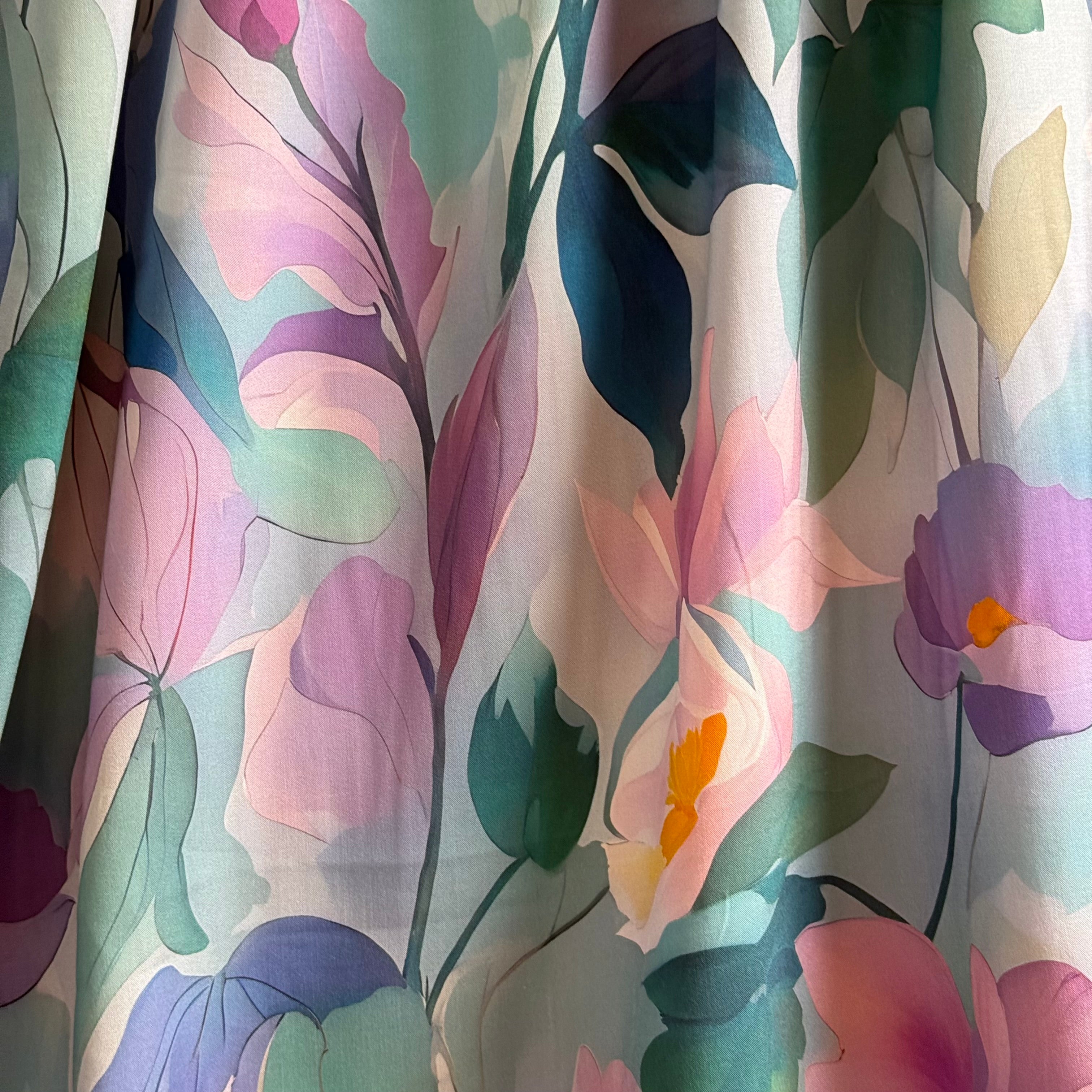 Painted Flowers Petrol Viscose Fabric