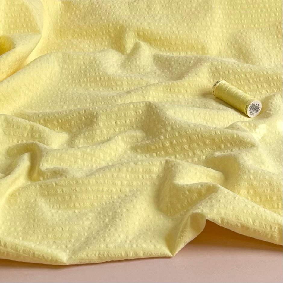 Yellow Bubble Stripe Cotton Seersucker Fabric
