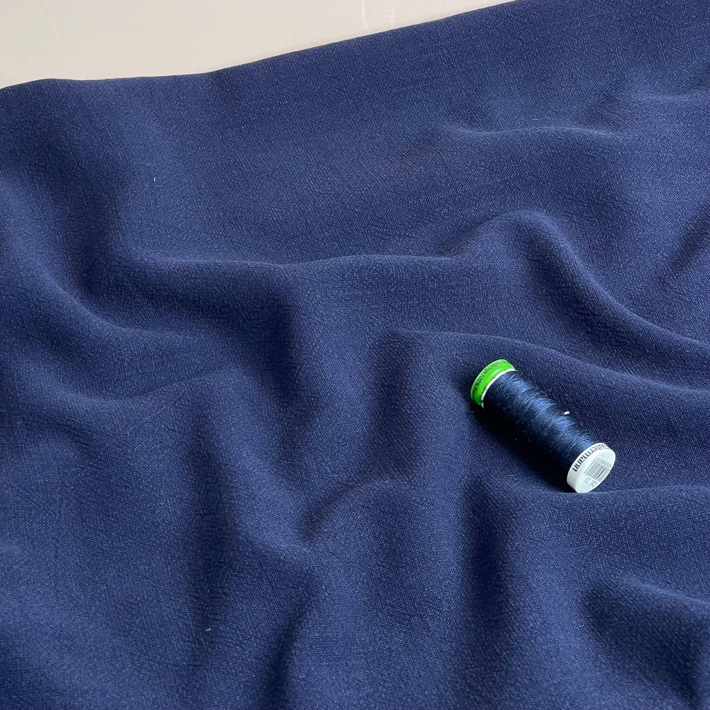 Flow Dark Navy Viscose Linen Blend Dress Fabric