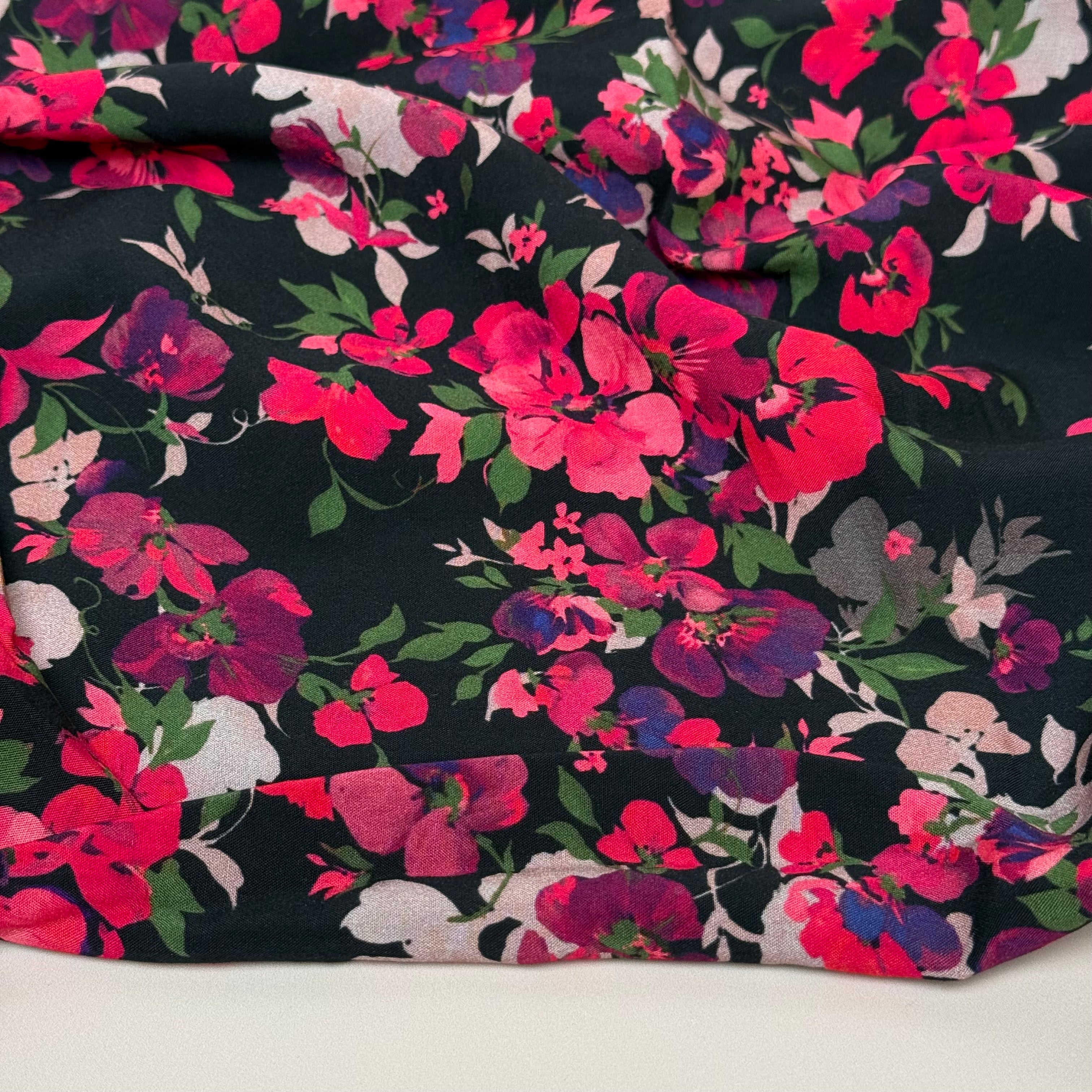 Rosehip Garden Black LENZING™ ECOVERO™ Viscose Fabric