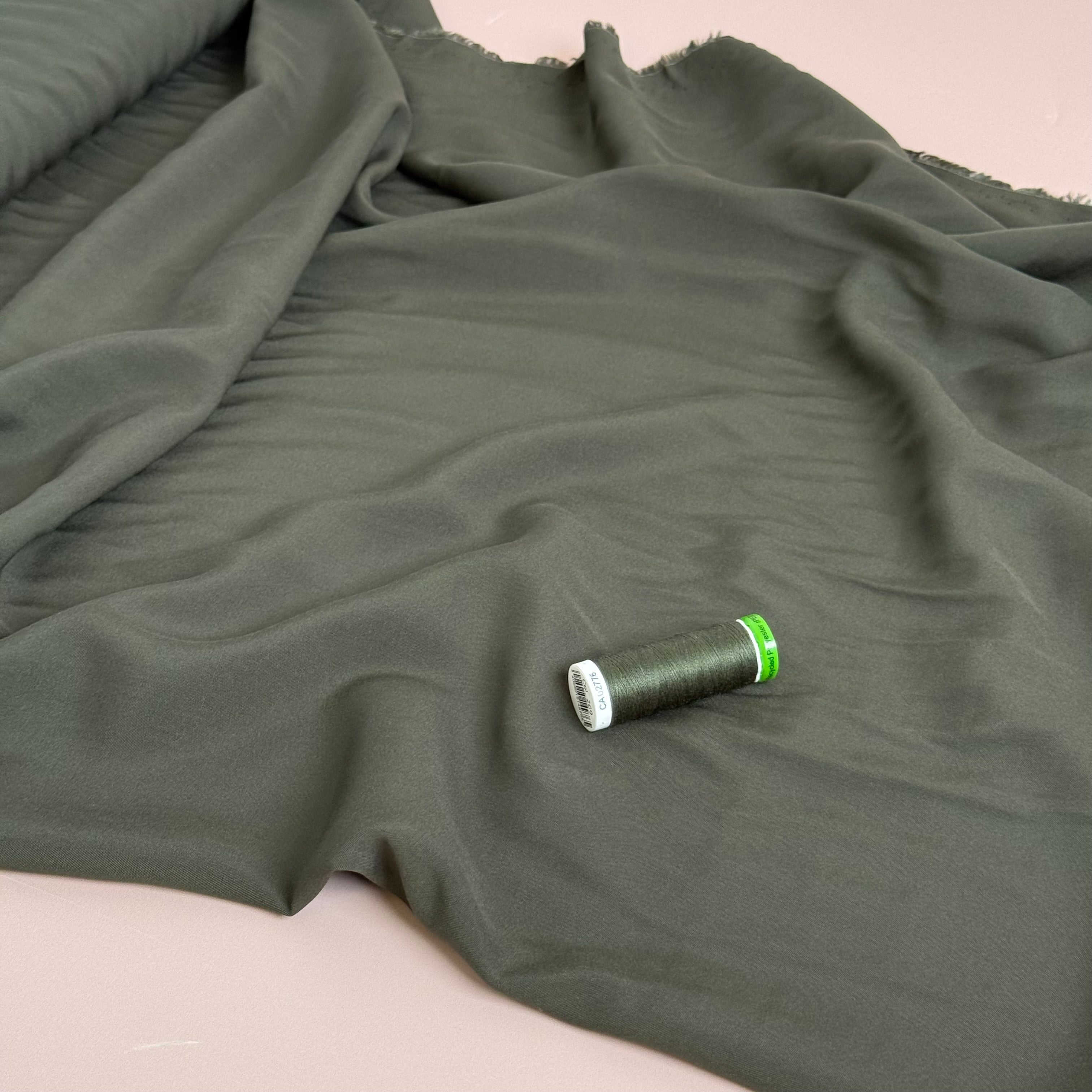 Elegance Dark Khaki Green Plain ECOVERO Viscose Fabric