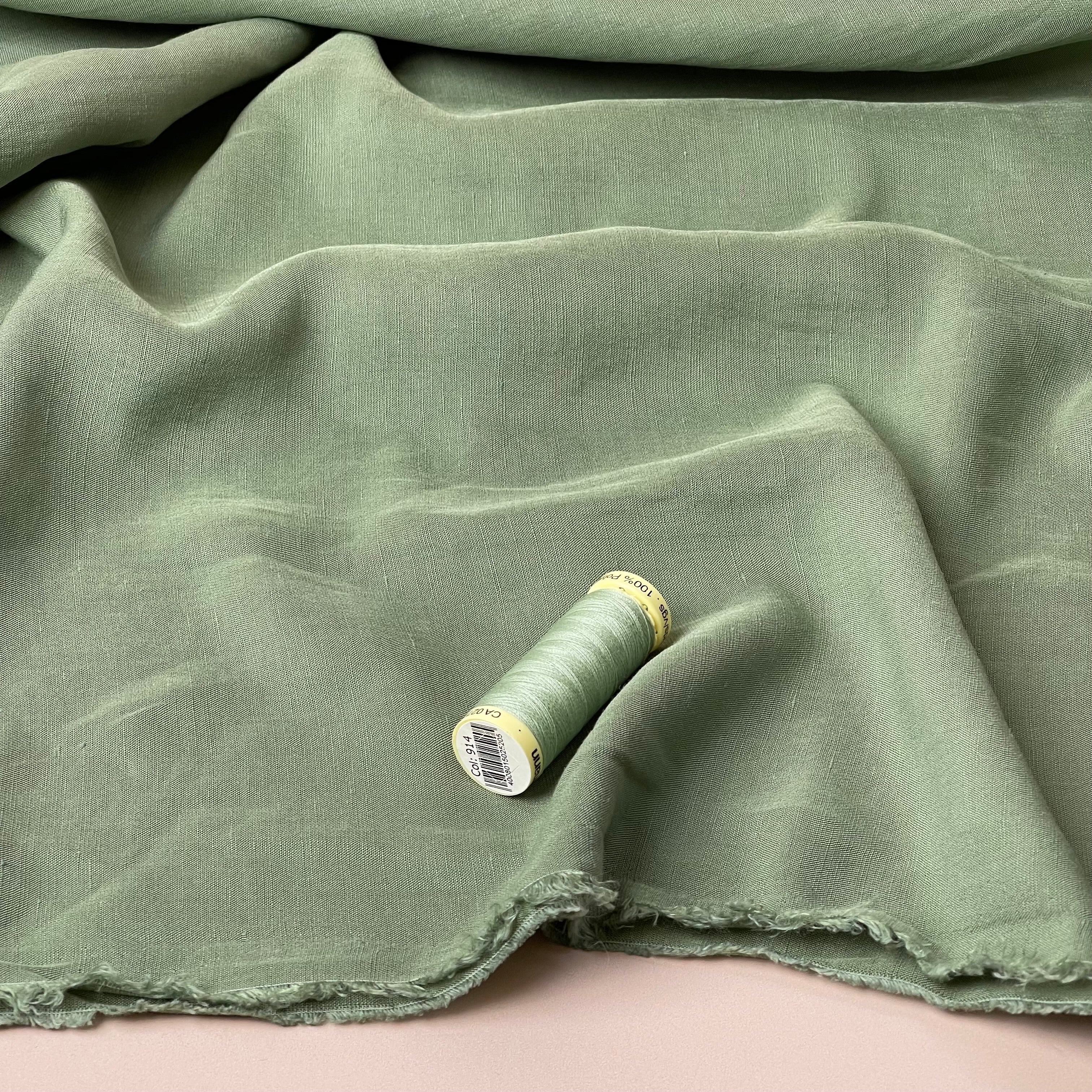 Lush Pea Green Light Viscose Linen Crepe Dress Fabric