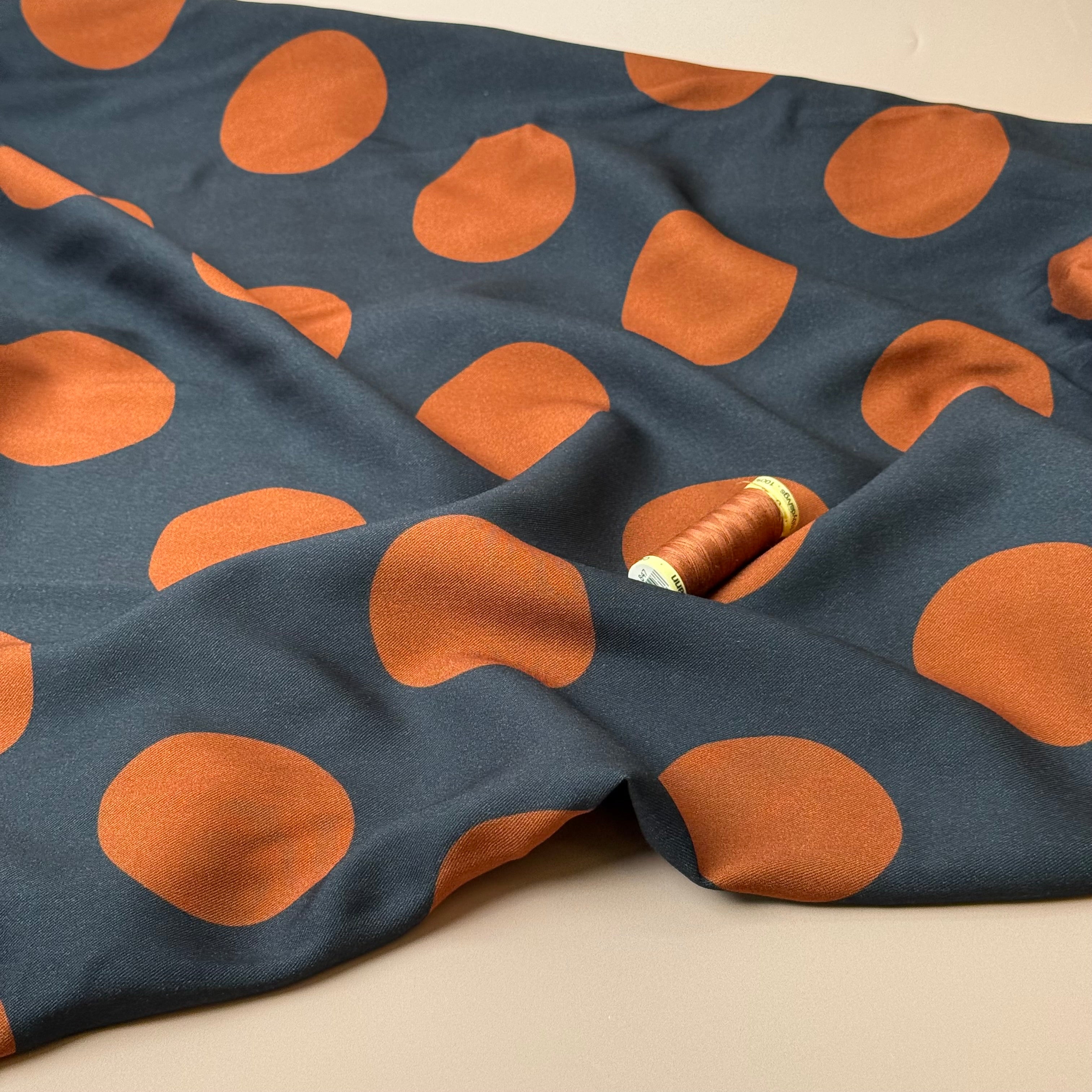 Light & Lush - Large Polka Dots in Rust Viscose Twill Fabric