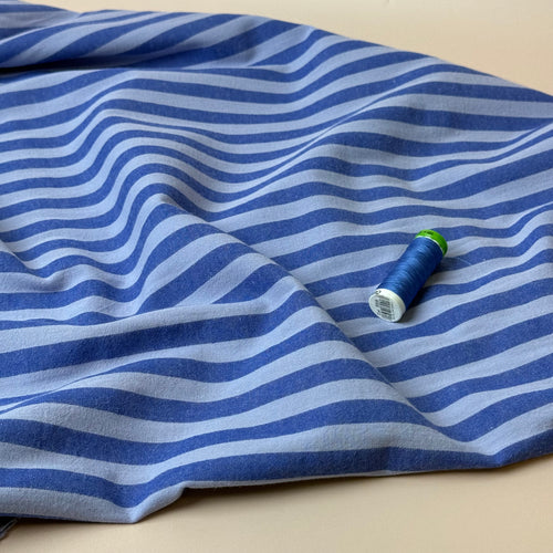 Yarn Dyed Periwinkle Stripes Washed Cotton Fabric