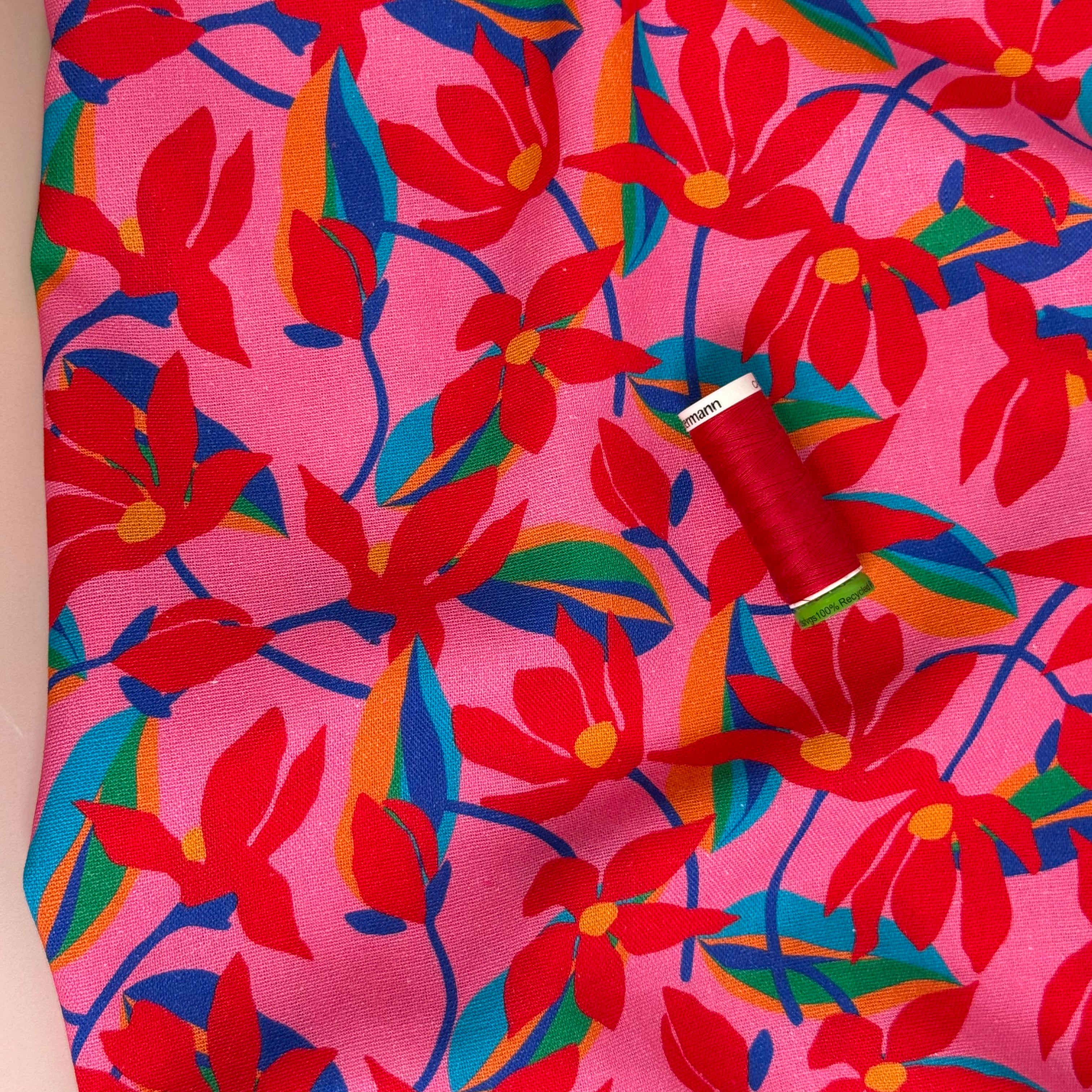 Floral Vines Viscose Linen Fabric