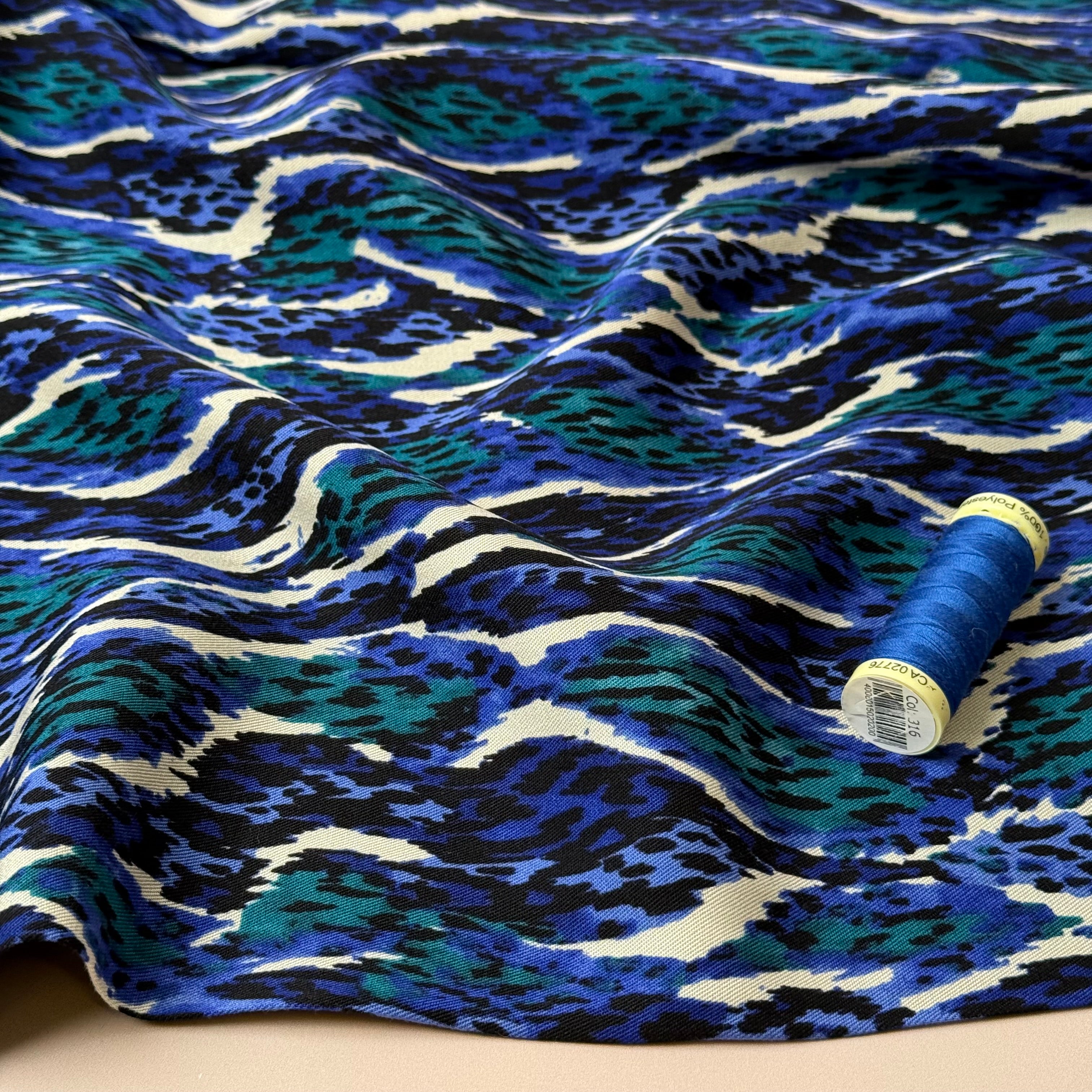 Royal Blue Jungle Viscose Twill