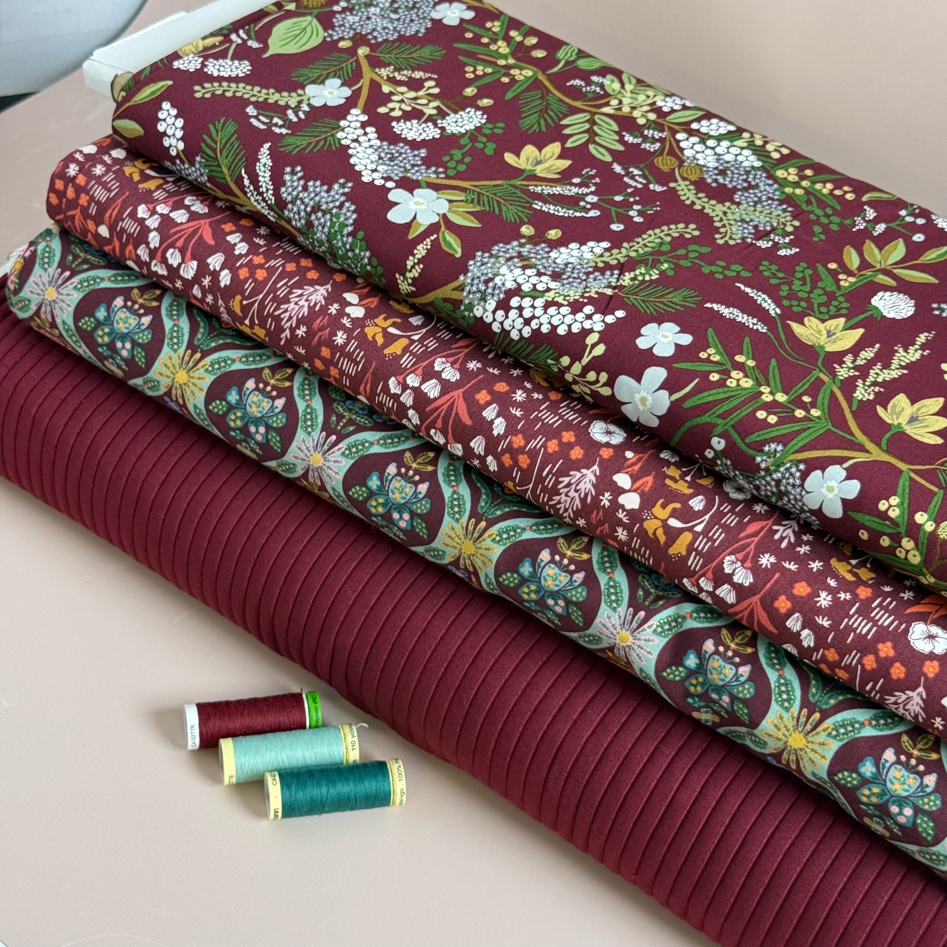 Rifle Paper Co - Juniper Forest in Burgundy Rayon from English Rose