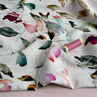 Watercolour Leaves Viscose Linen Fabric