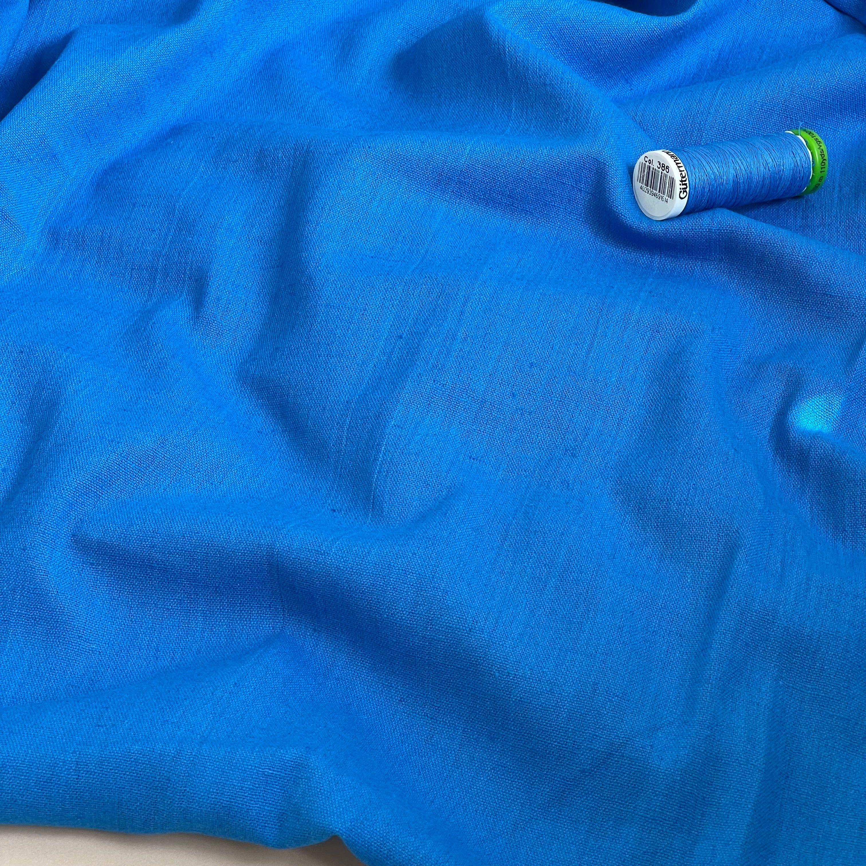 Ex-Designer Deadstock - Brilliant Blue Cotton Linen Blend Fabric