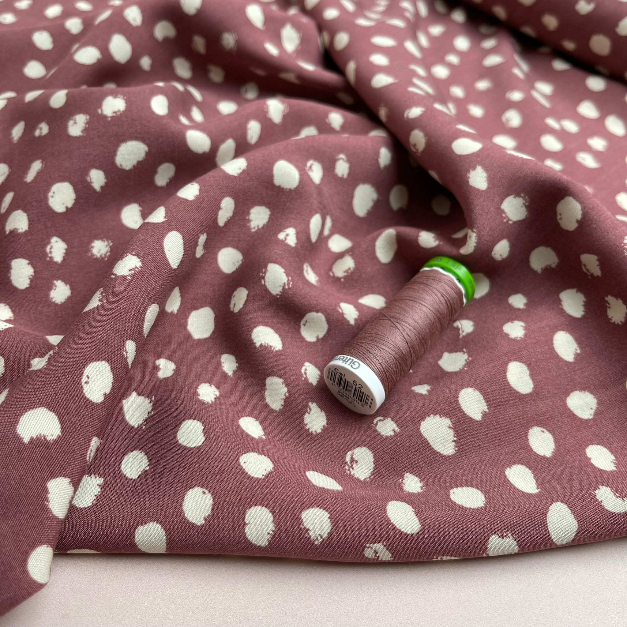 REMNANT 2.83 Metres - Abstract Dots on Mauve Viscose Fabric