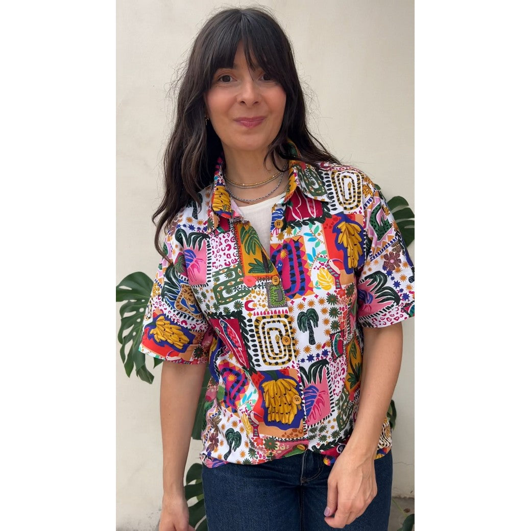 Tropical Patchwork Cotton Sateen Fabric