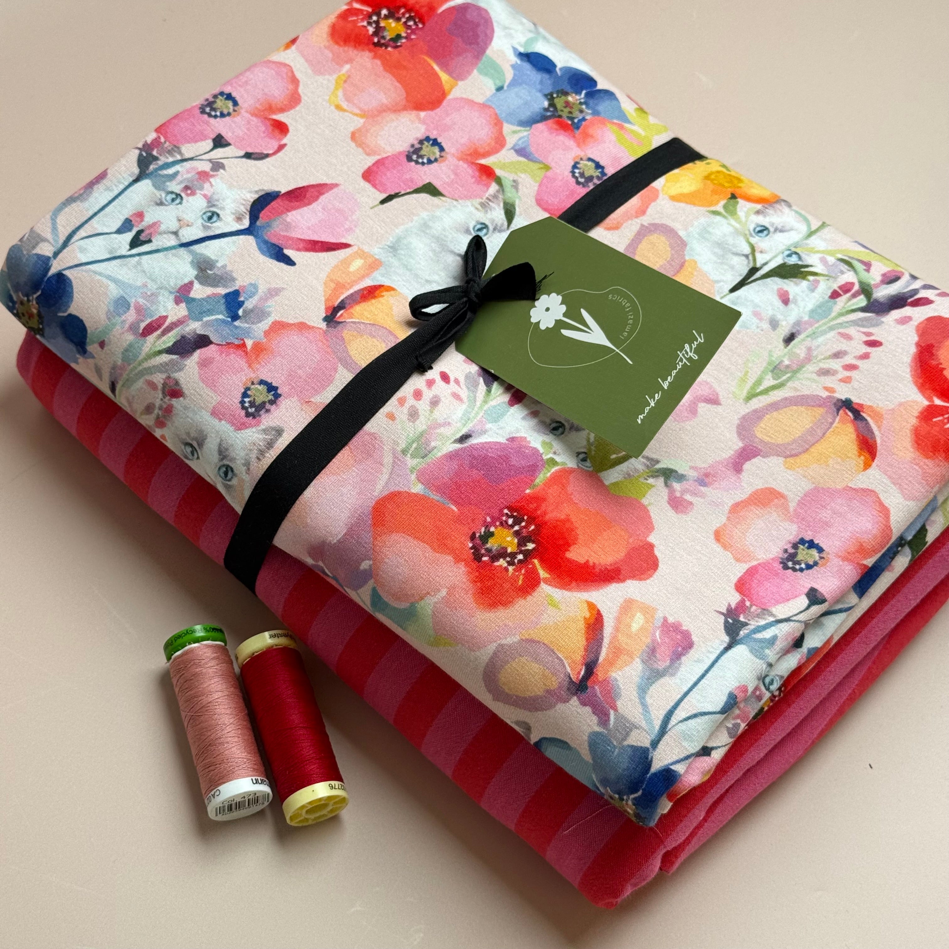 Make an Outfit Colour Bundle & Sewing Kit - Pyjama Bundle with Striped Cotton and Printed Jersey