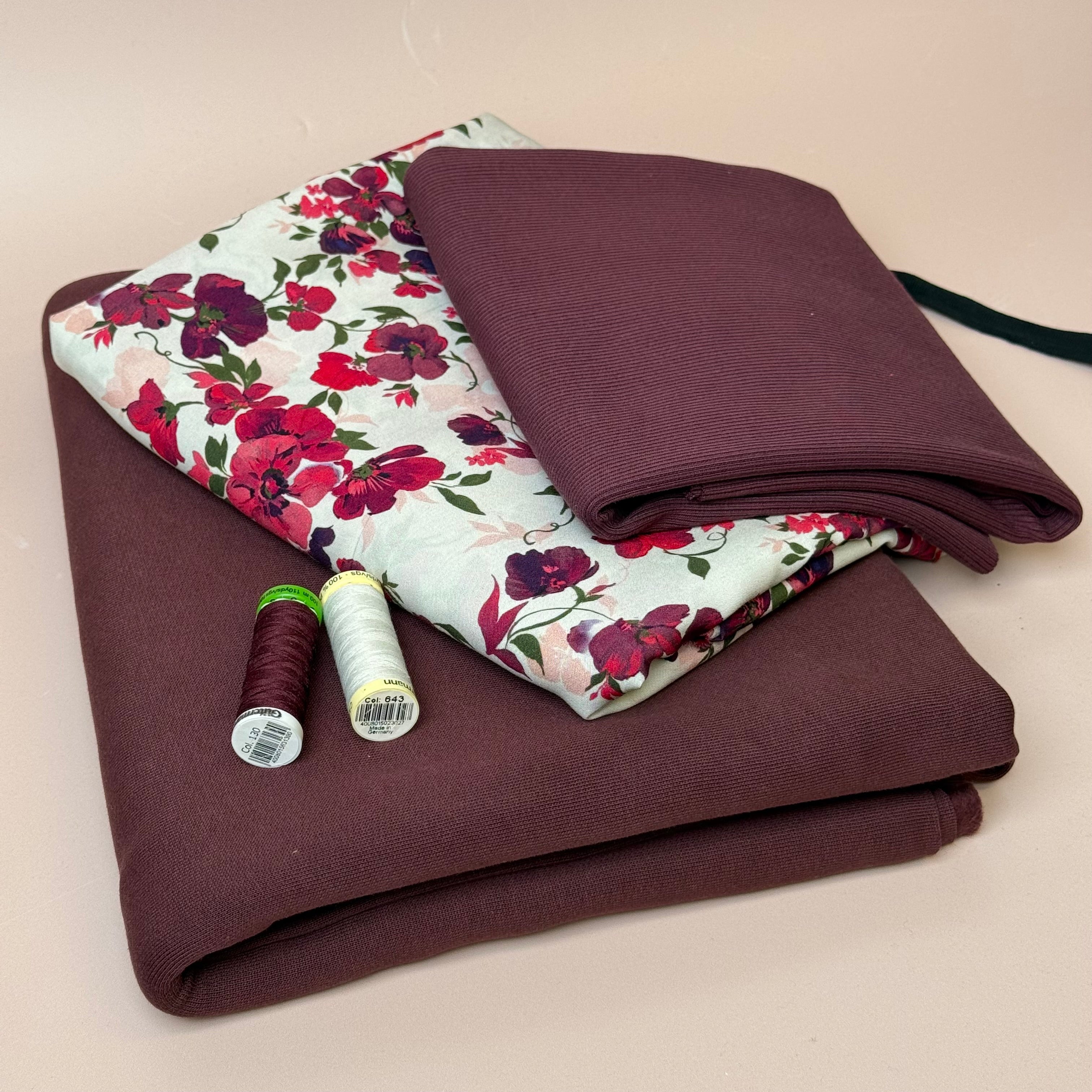 Make an Outfit Colour Bundle - Rosehip Viscose & Brushed Sweatshirt in Grape with Ribbing