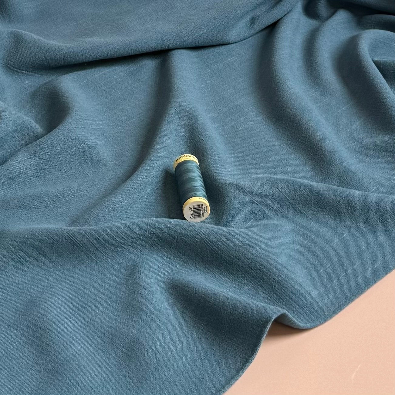 Flow Light Petrol Viscose Linen Blend Dress Fabric