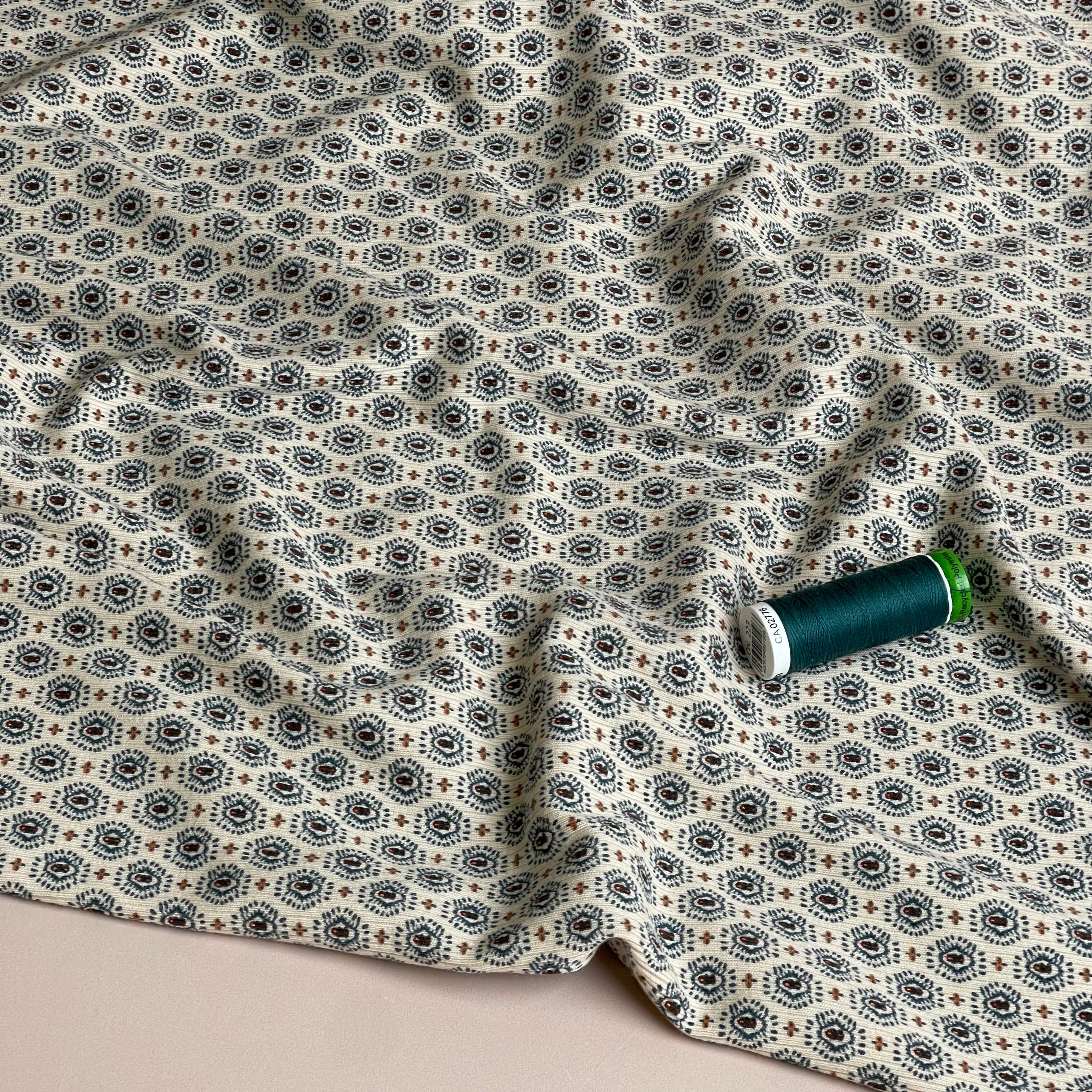 Ornamental Decorations Petrol Cotton Ribbed Jersey