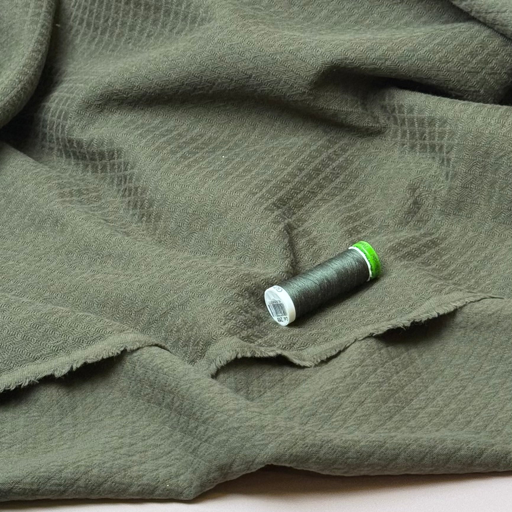Olive Green Plain Cotton Diamond Jacquard Fabric