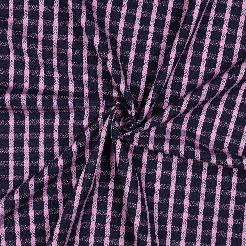 Boho Chevron Checks Navy Yarn Dyed Cotton Jacquard
