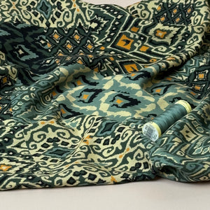 REMNANT 0.57 Metre - Vintage Patchwork Green Viscose Poplin Fabric