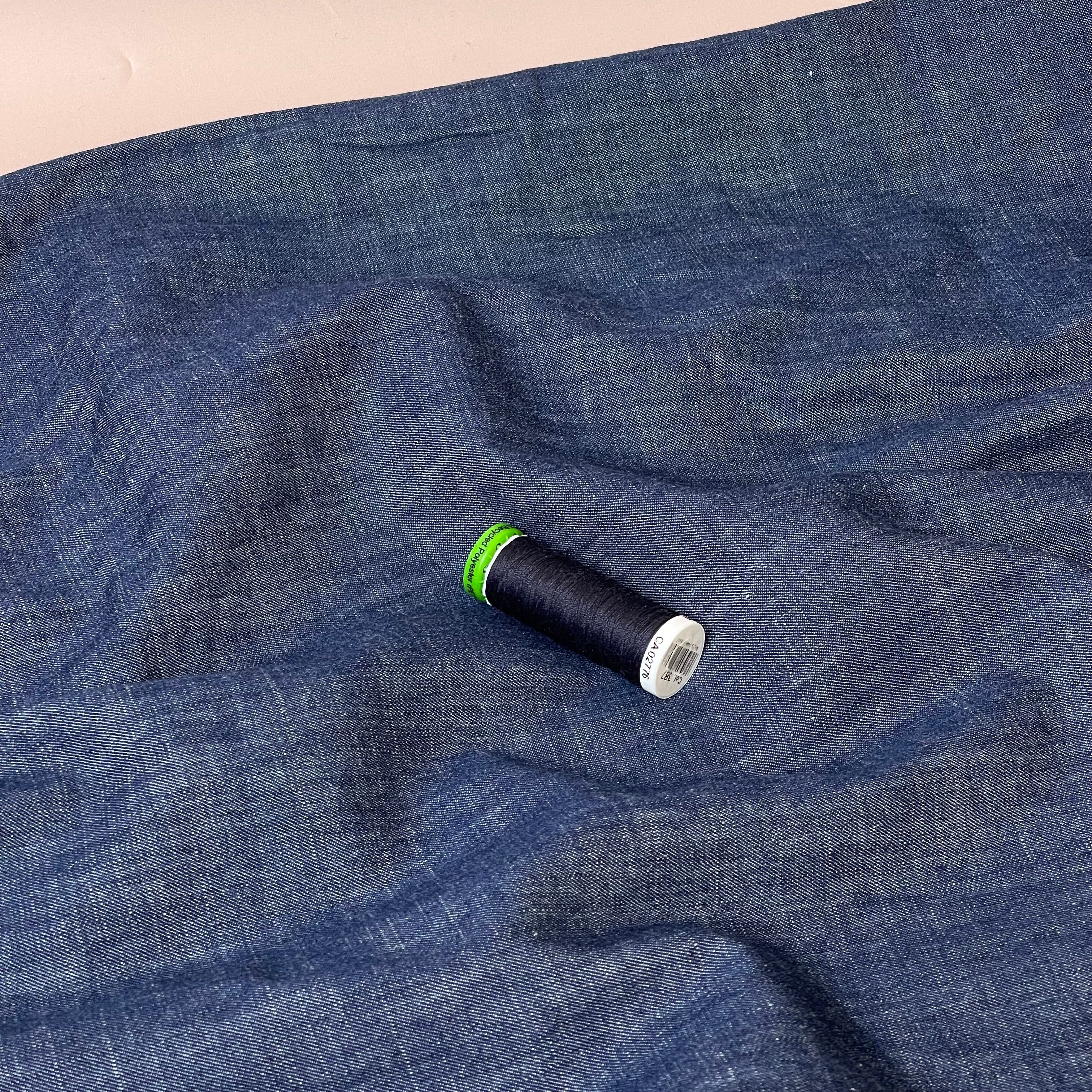 REMNANT 1.16 Metres - Dark Blue Denim Slub Fabric