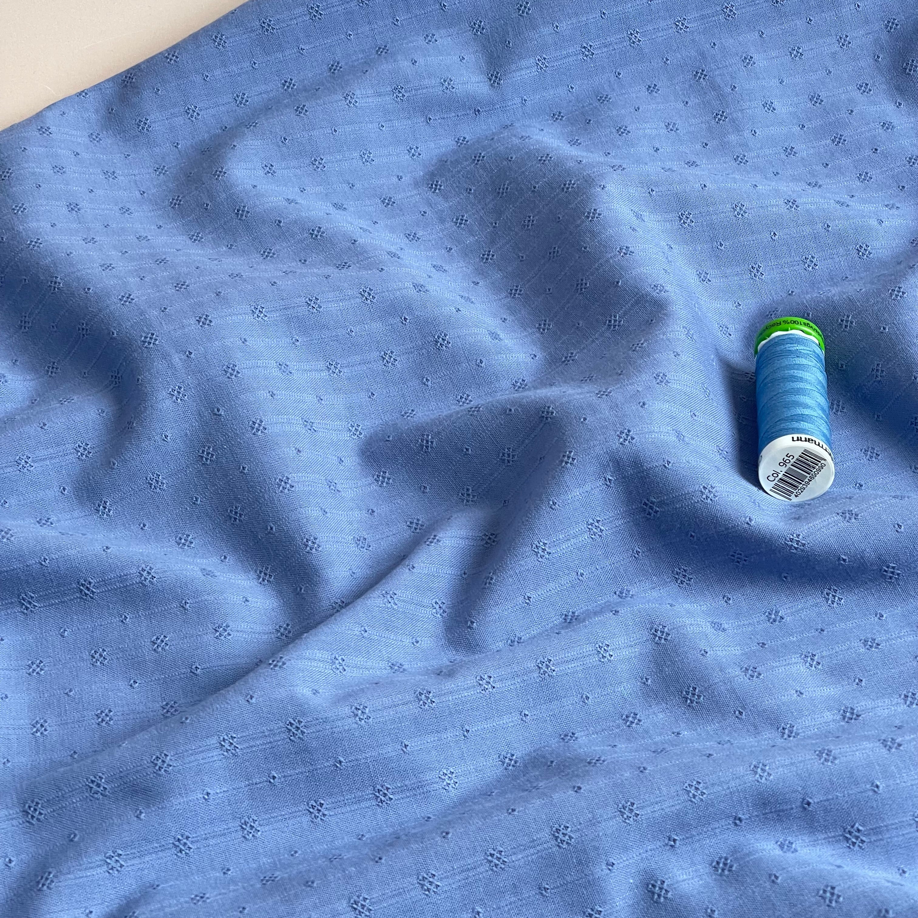 Lace Stripes in Cornflower Blue Cotton Fabric