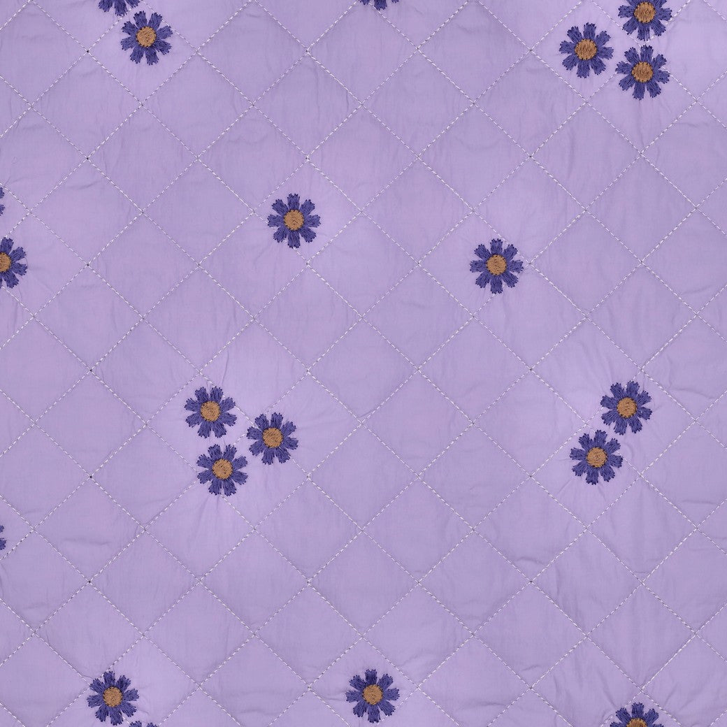 Embroidered Flowers on Lilac Quilted Fabric