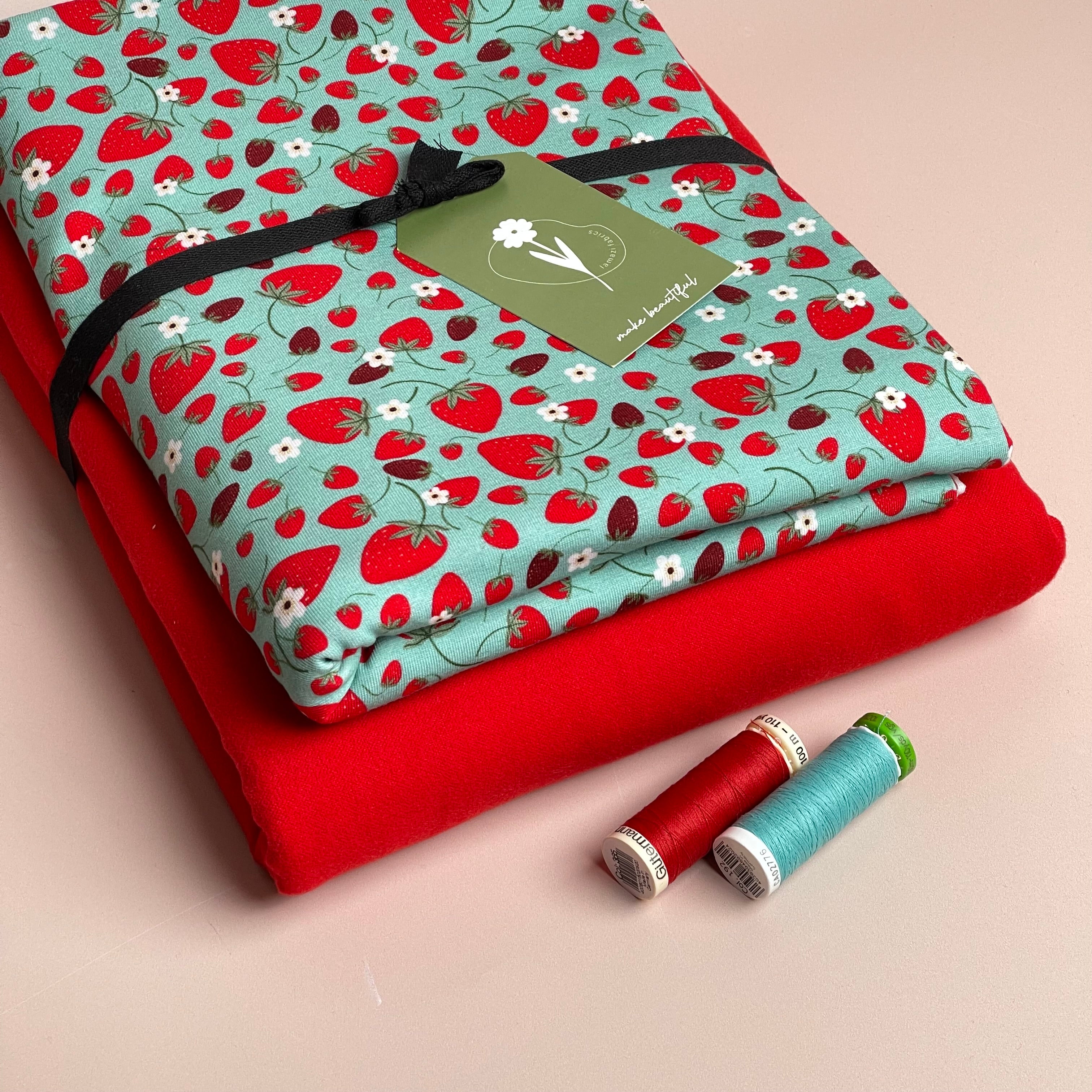 Limited Edition - Luxury Pyjama Kit with Strawberry Cotton Jersey and Plain Flannel