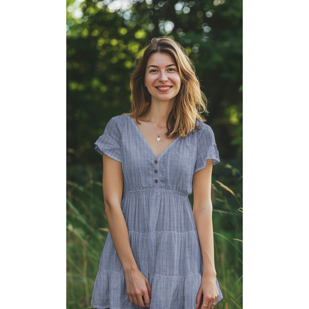 Blue Yarn Dyed Cotton Fabric with Lurex Stripes