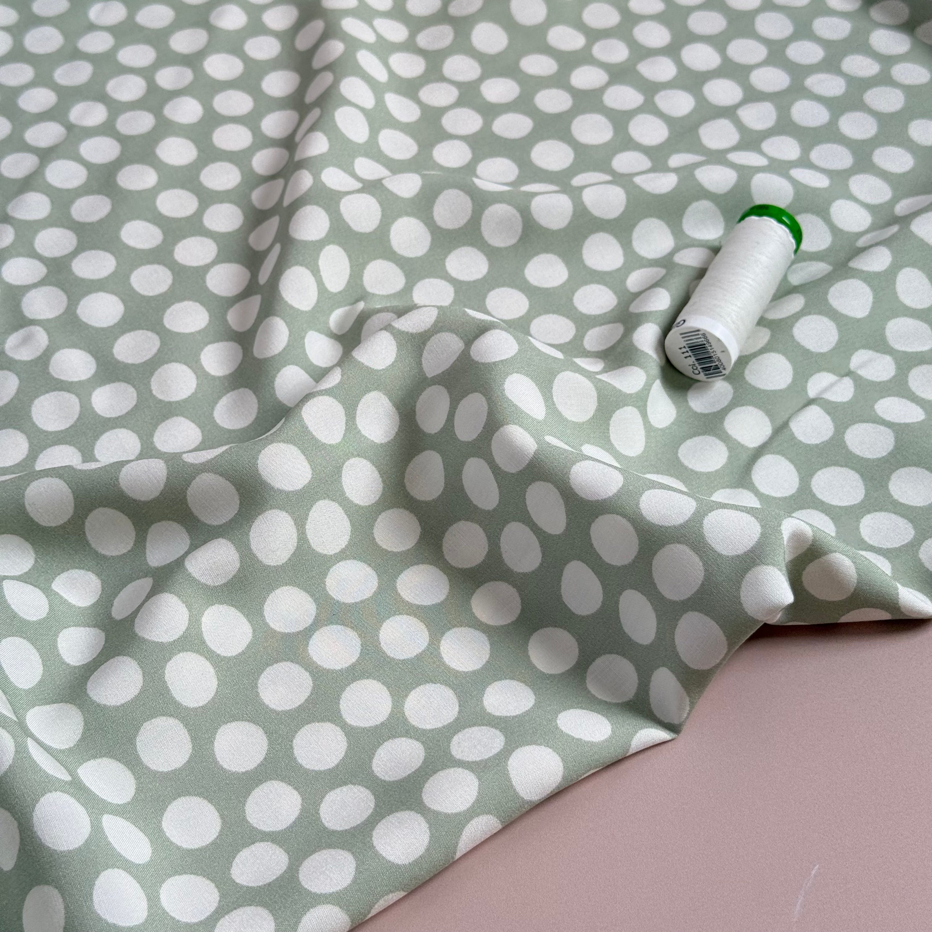 Snow Dots Sage Green Viscose Poplin Fabric