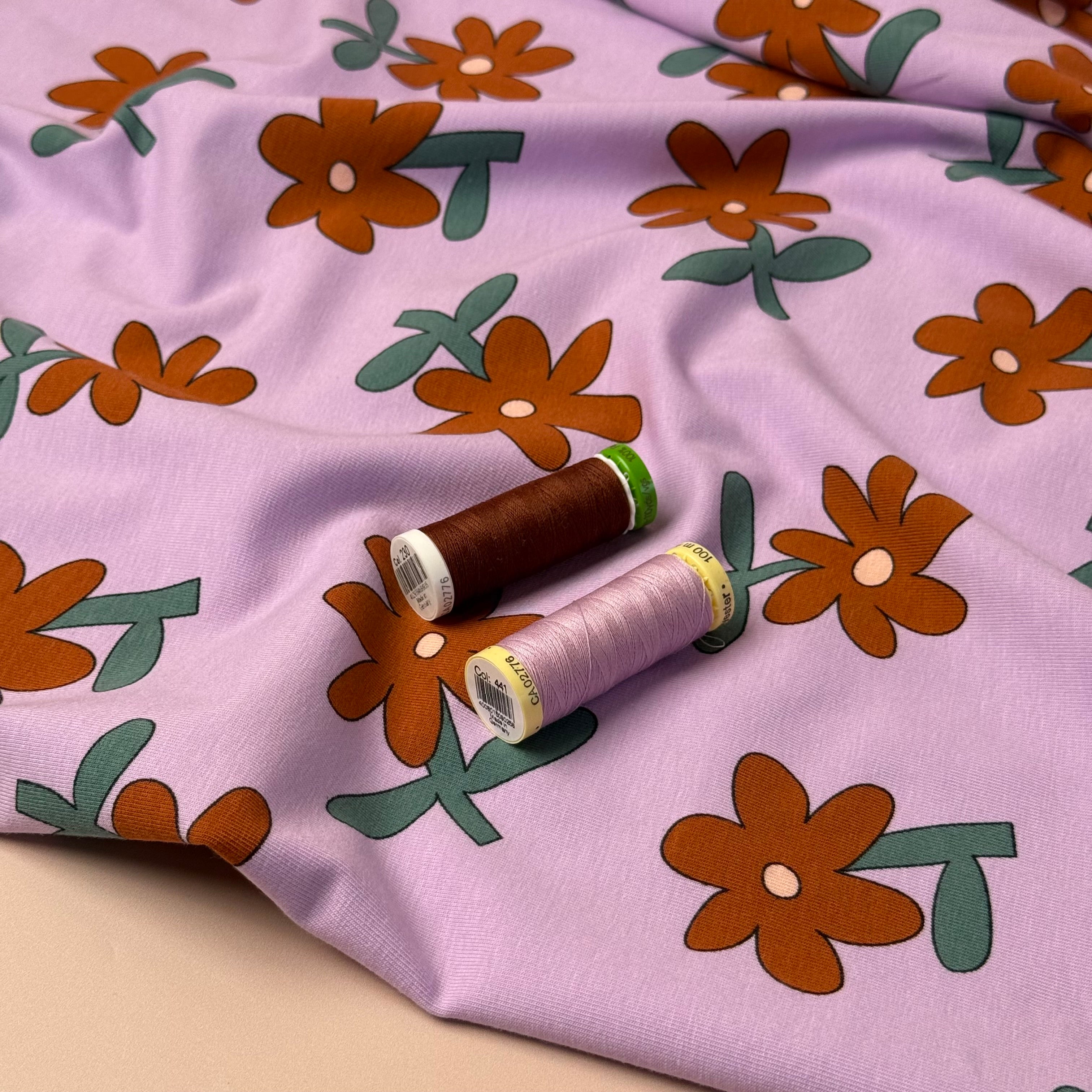 Fun Flowers Lilac GOTS Organic Cotton Jersey