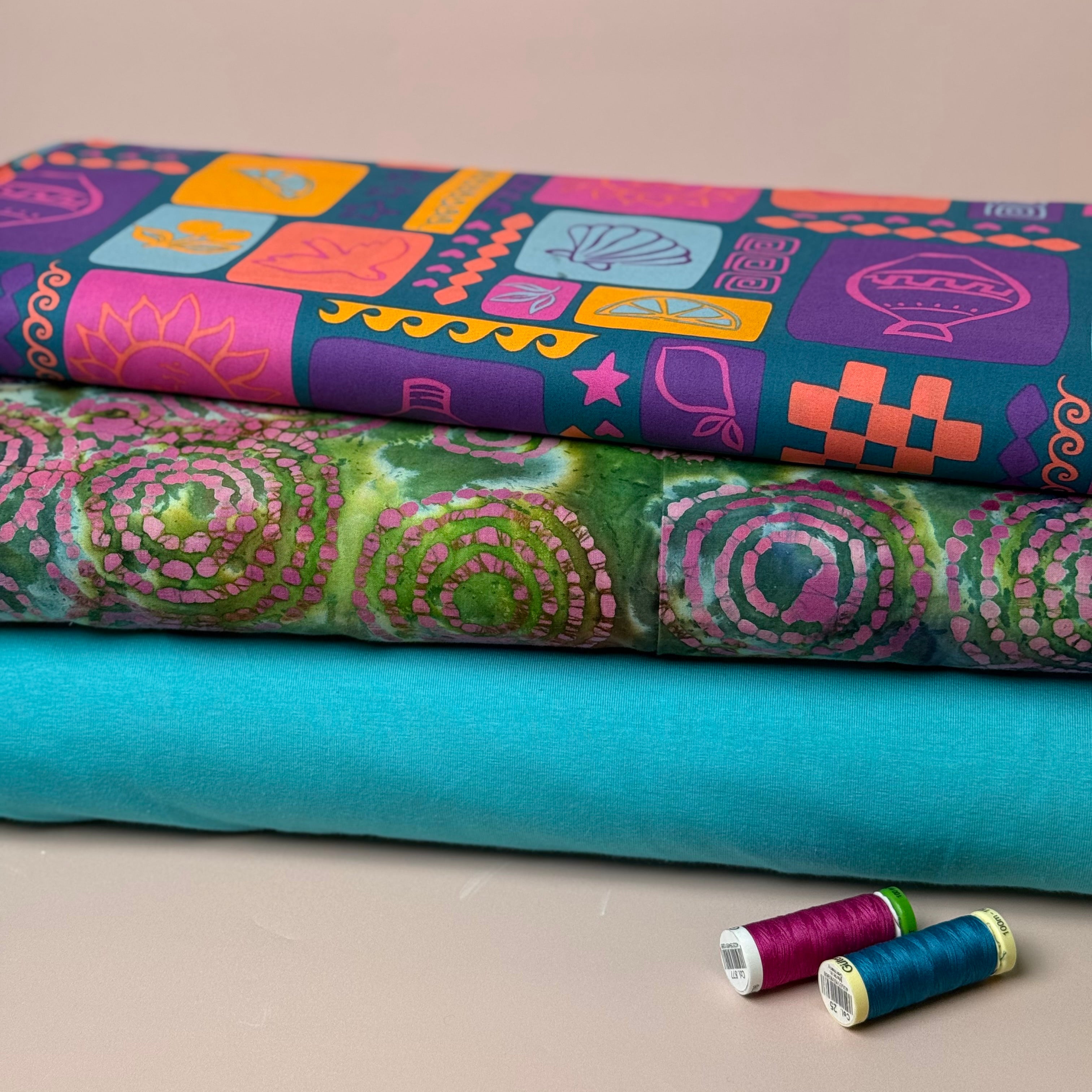 Funky Patchwork Postcard Fine Cotton Poplin Fabric